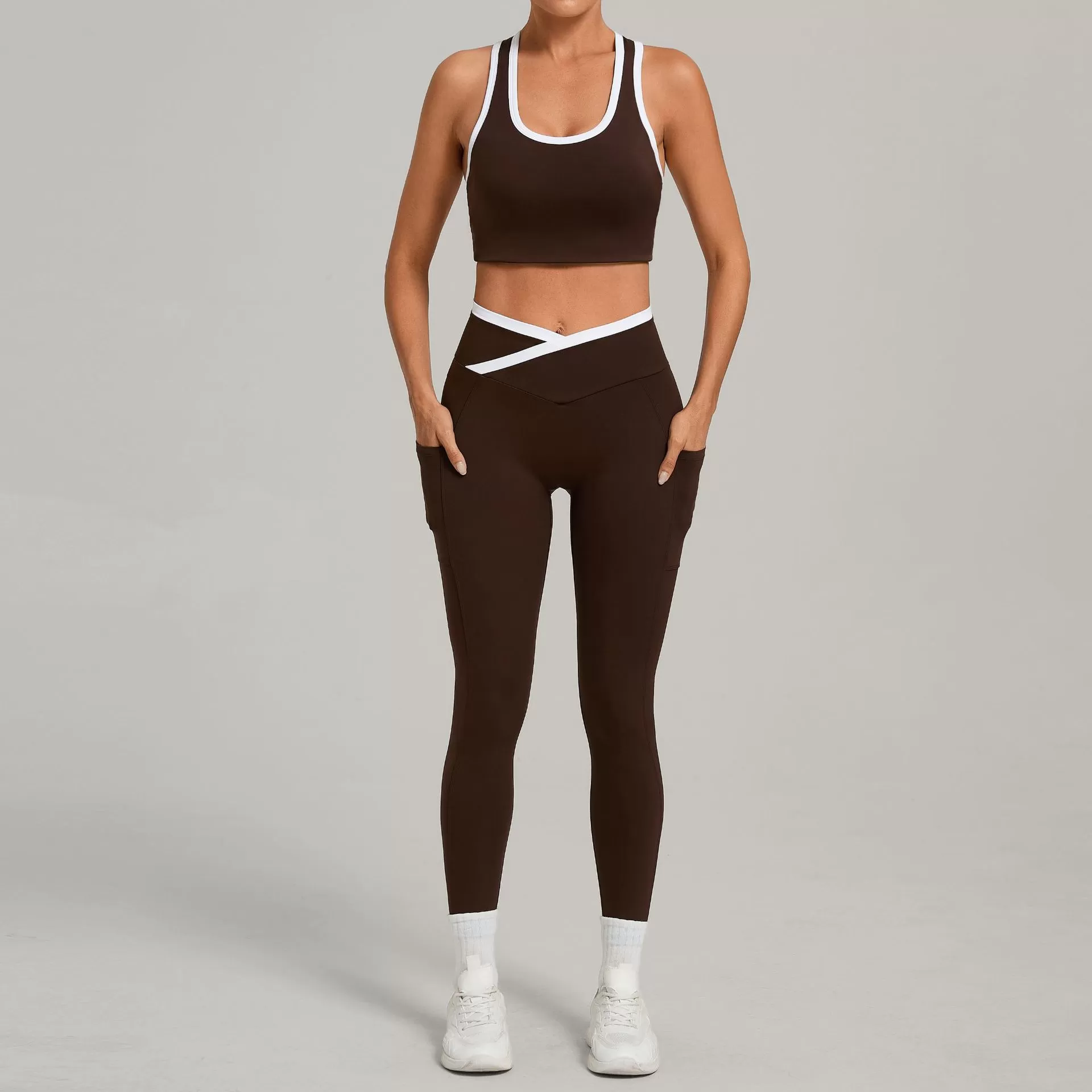 Conjunto de yoga para mujer de 2 piezas, deportivo, moderno, con cintura elástica, para fitness, conjunto de yoga personalizado a la venta, conjuntos para mujer FGB4012+28402