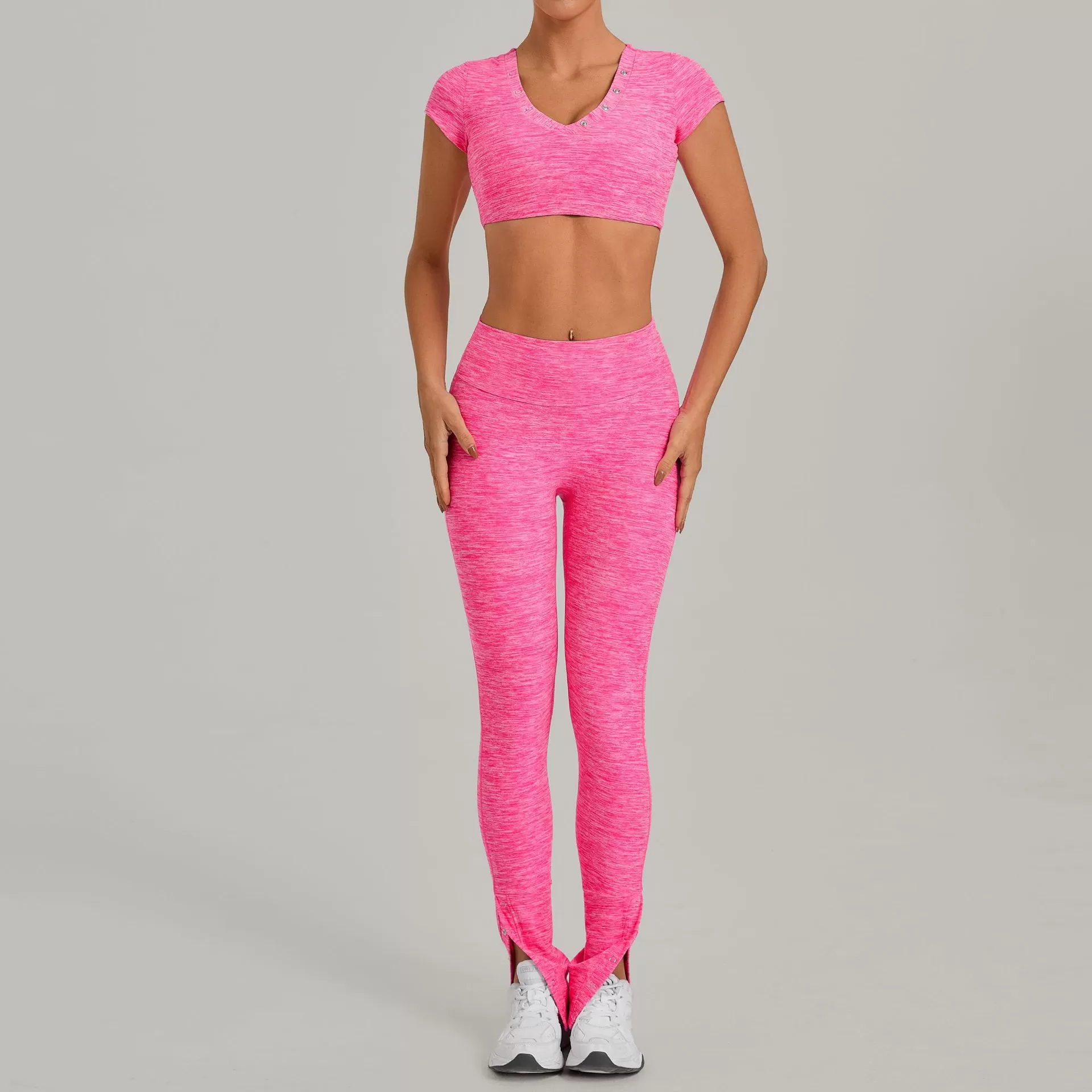 Conjunto deportivo para mujer: camiseta de manga corta para correr, leggings de cintura alta, pantalones acampanados, conjunto de yoga y entrenamiento para gimnasio FGB10265+29082