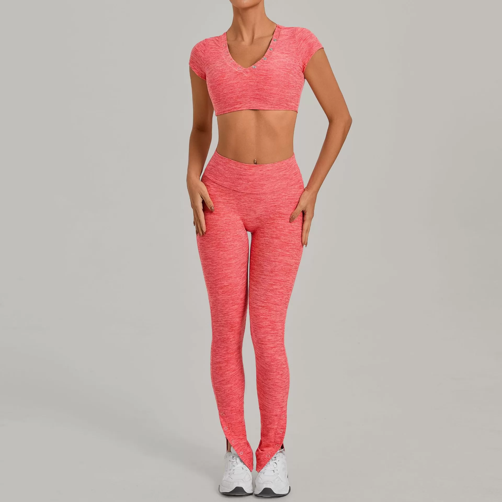 Conjunto deportivo para mujer: camiseta de manga corta para correr, leggings de cintura alta, pantalones acampanados, conjunto de yoga y entrenamiento para gimnasio FGB10265+29082
