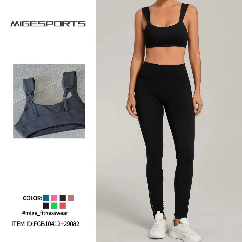 Conjunto de yoga para mujer, sujetador deportivo informal con efecto lifting de cadera y pantalones acampanados, ideal para fitness, gimnasio y entrenamiento. Conjunto de yoga y fitness FGB10412+29082