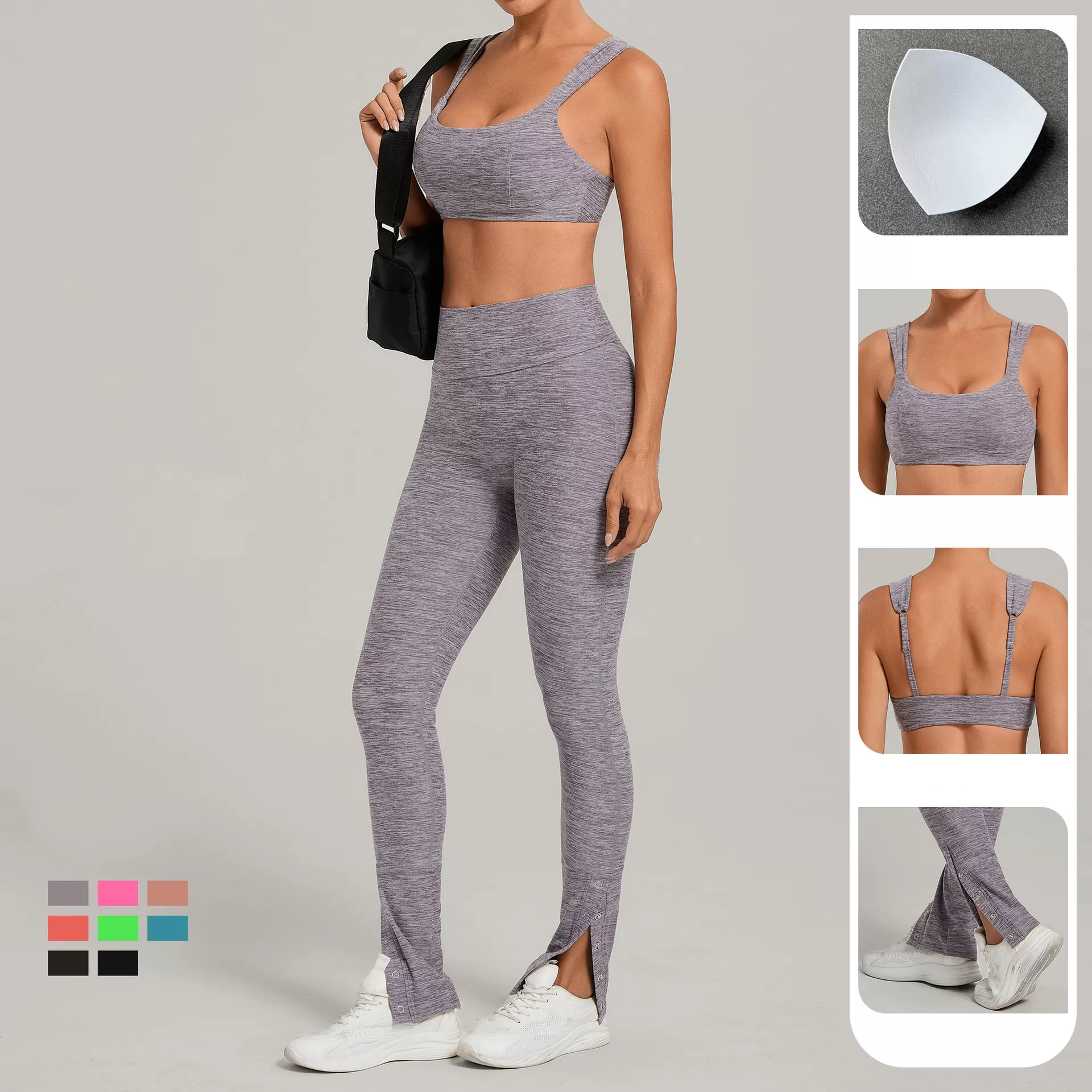 Conjunto de yoga para mujer, sujetador deportivo informal con efecto lifting de cadera y pantalones acampanados, ideal para fitness, gimnasio y entrenamiento. Conjunto de yoga y fitness FGB10412+29082