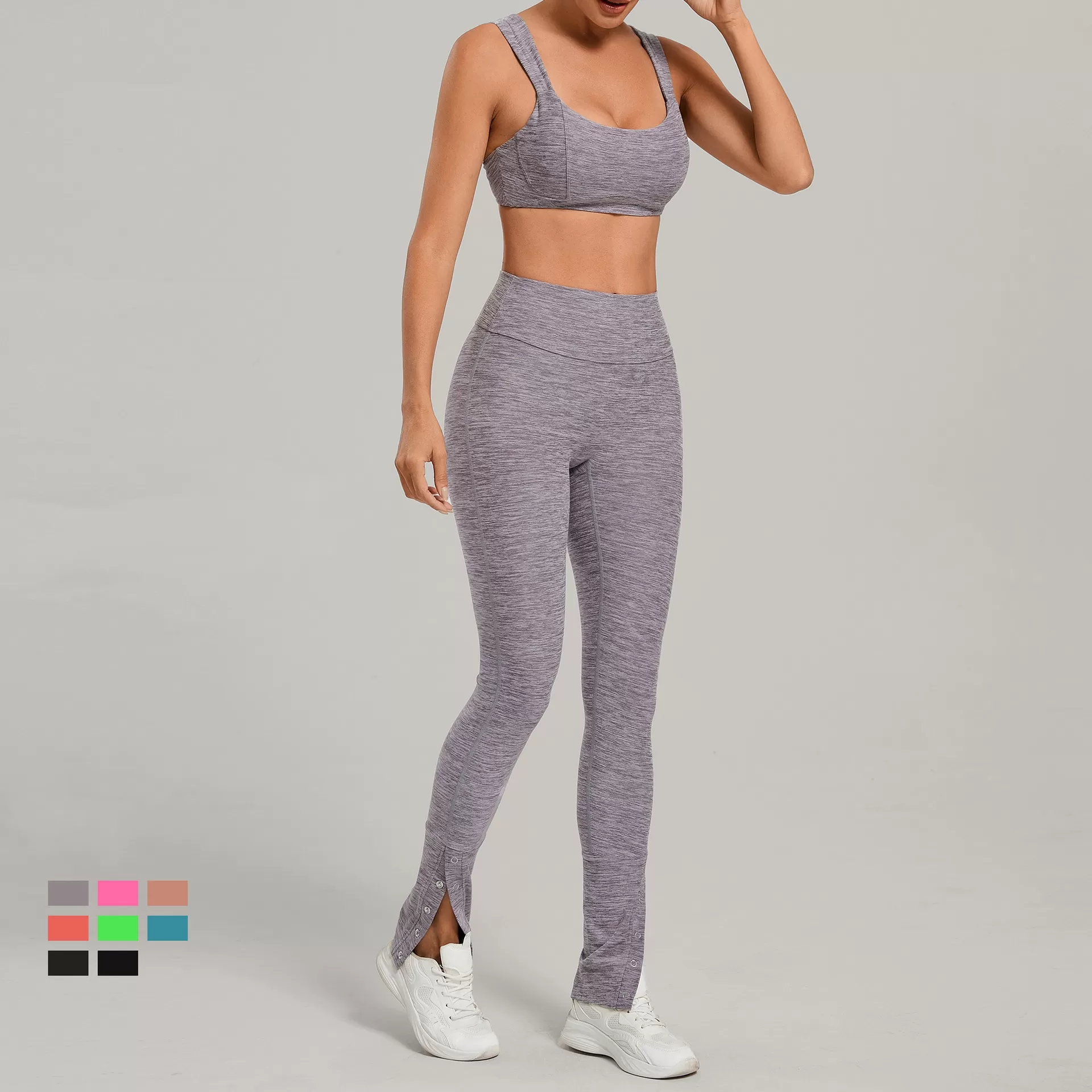 Conjunto de yoga para mujer, sujetador deportivo informal con efecto lifting de cadera y pantalones acampanados, ideal para fitness, gimnasio y entrenamiento. Conjunto de yoga y fitness FGB10412+29082
