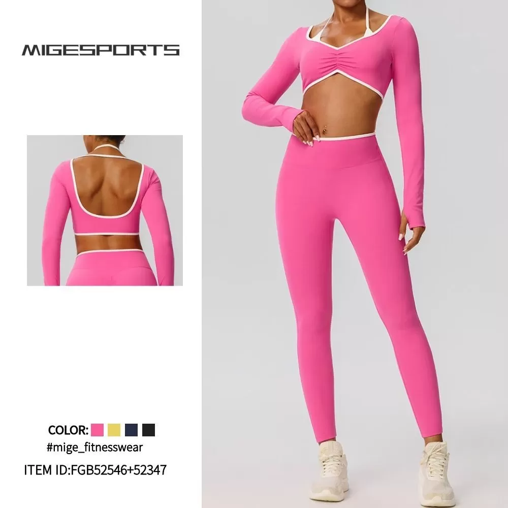 Conjuntos de ropa deportiva para gimnasio, yoga y entrenamiento (2 piezas) para mujer: leggings de manga larga (FGB52546+52347)