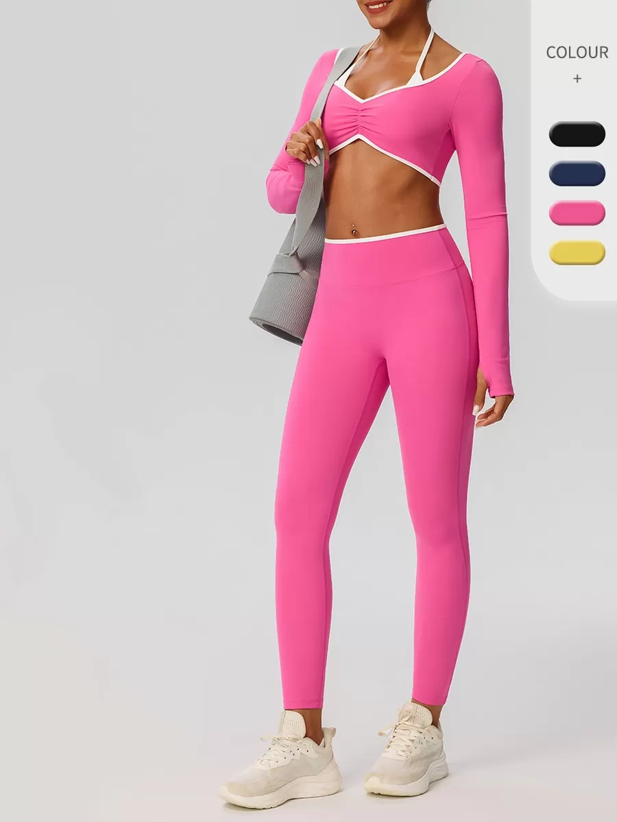 Conjuntos de ropa deportiva para gimnasio, yoga y entrenamiento (2 piezas) para mujer: leggings de manga larga (FGB52546+52347)