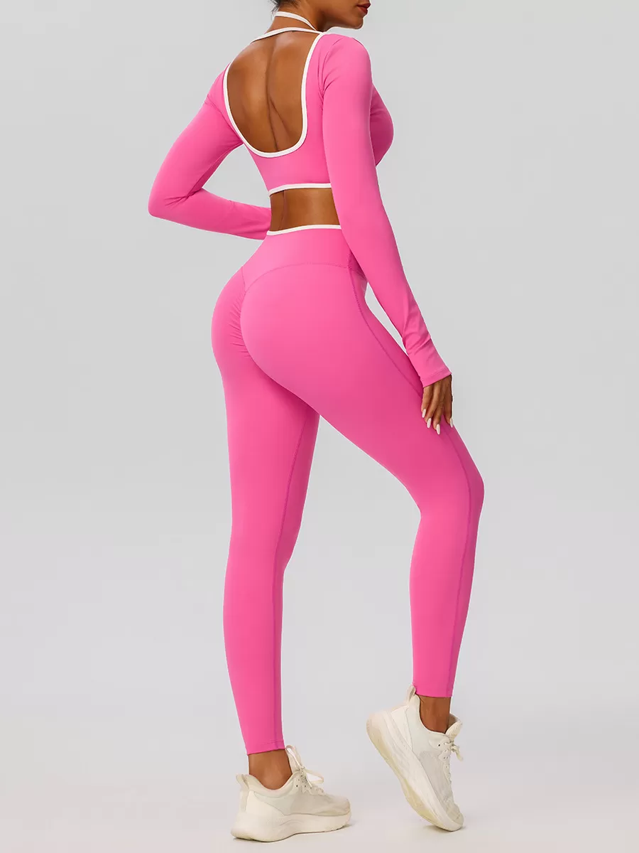 Conjuntos de ropa deportiva para gimnasio, yoga y entrenamiento (2 piezas) para mujer: leggings de manga larga (FGB52546+52347)