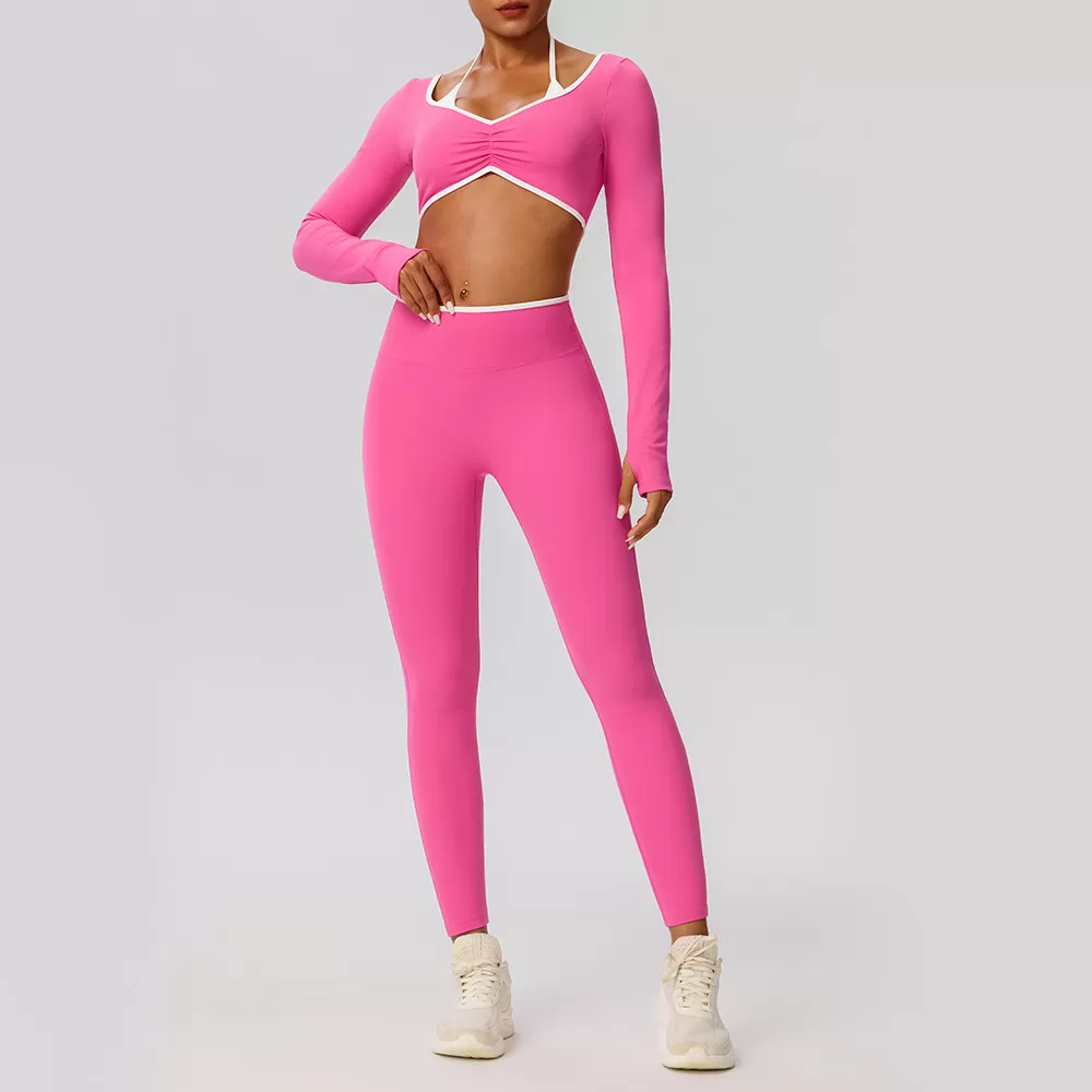 Conjuntos de ropa deportiva para gimnasio, yoga y entrenamiento (2 piezas) para mujer: leggings de manga larga (FGB52546+52347)