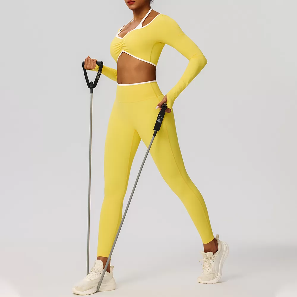 Conjuntos de ropa deportiva para gimnasio, yoga y entrenamiento (2 piezas) para mujer: leggings de manga larga (FGB52546+52347)