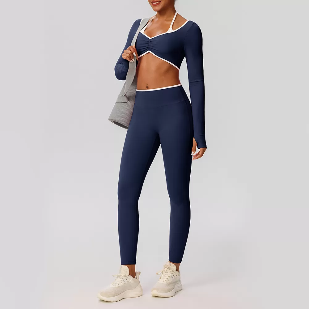 Conjuntos de ropa deportiva para gimnasio, yoga y entrenamiento (2 piezas) para mujer: leggings de manga larga (FGB52546+52347)