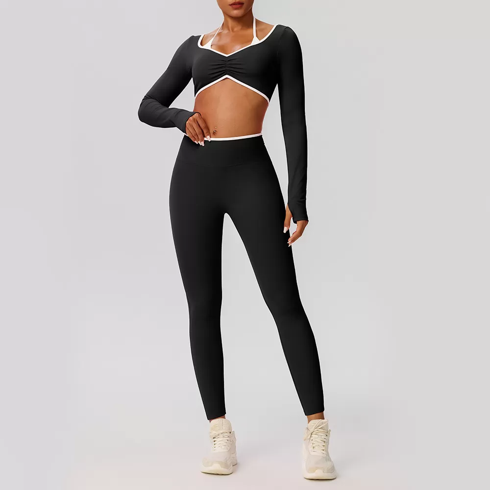 Conjuntos de ropa deportiva para gimnasio, yoga y entrenamiento (2 piezas) para mujer: leggings de manga larga (FGB52546+52347)