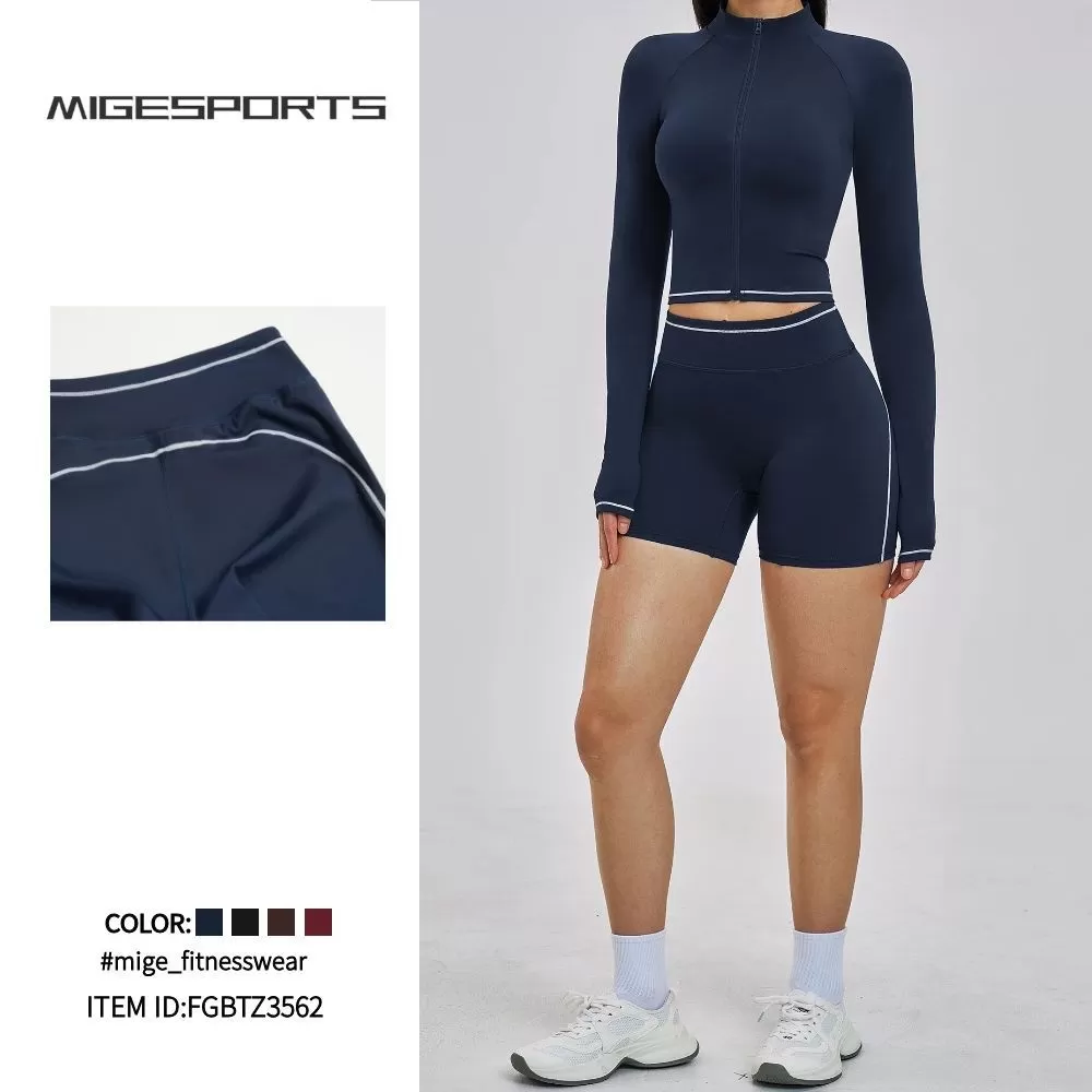 Conjuntos de yoga personalizados para mujer: pantalones cortos, ropa deportiva para correr, ropa de gimnasio, conjunto de chaqueta de yoga FGBTZ3562