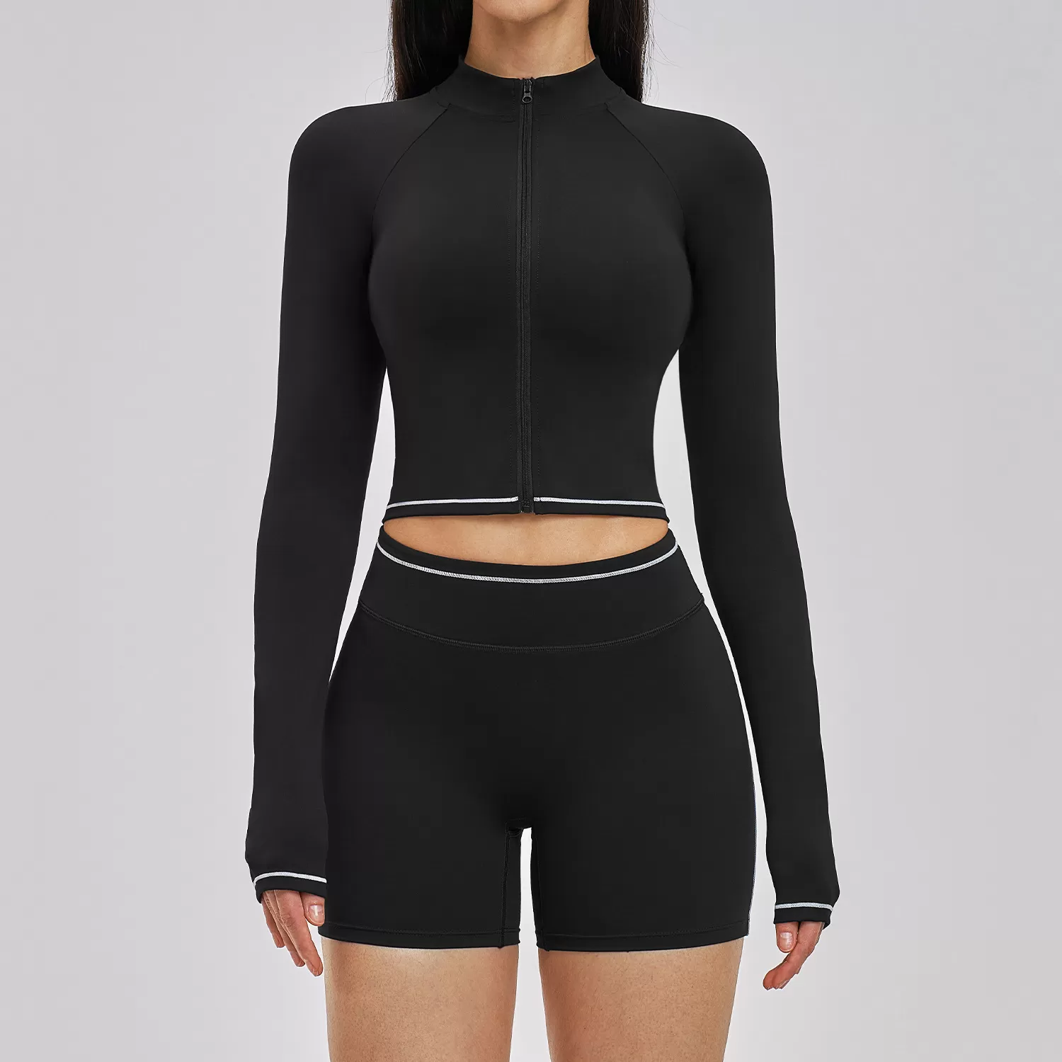 Conjuntos de yoga personalizados para mujer: pantalones cortos, ropa deportiva para correr, ropa de gimnasio, conjunto de chaqueta de yoga FGBTZ3562