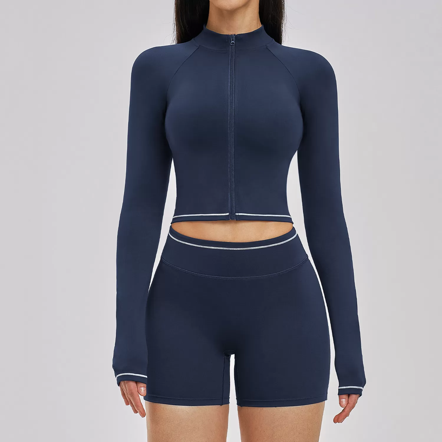 Conjuntos de yoga personalizados para mujer: pantalones cortos, ropa deportiva para correr, ropa de gimnasio, conjunto de chaqueta de yoga FGBTZ3562