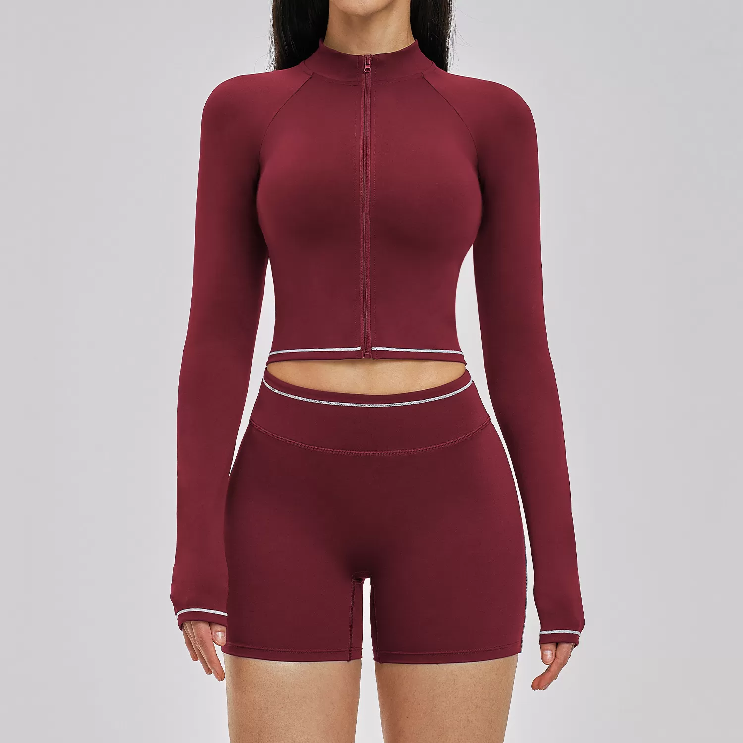 Conjuntos de yoga personalizados para mujer: pantalones cortos, ropa deportiva para correr, ropa de gimnasio, conjunto de chaqueta de yoga FGBTZ3562