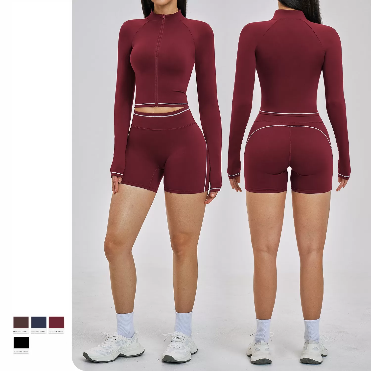 Conjuntos de yoga personalizados para mujer: pantalones cortos, ropa deportiva para correr, ropa de gimnasio, conjunto de chaqueta de yoga FGBTZ3562