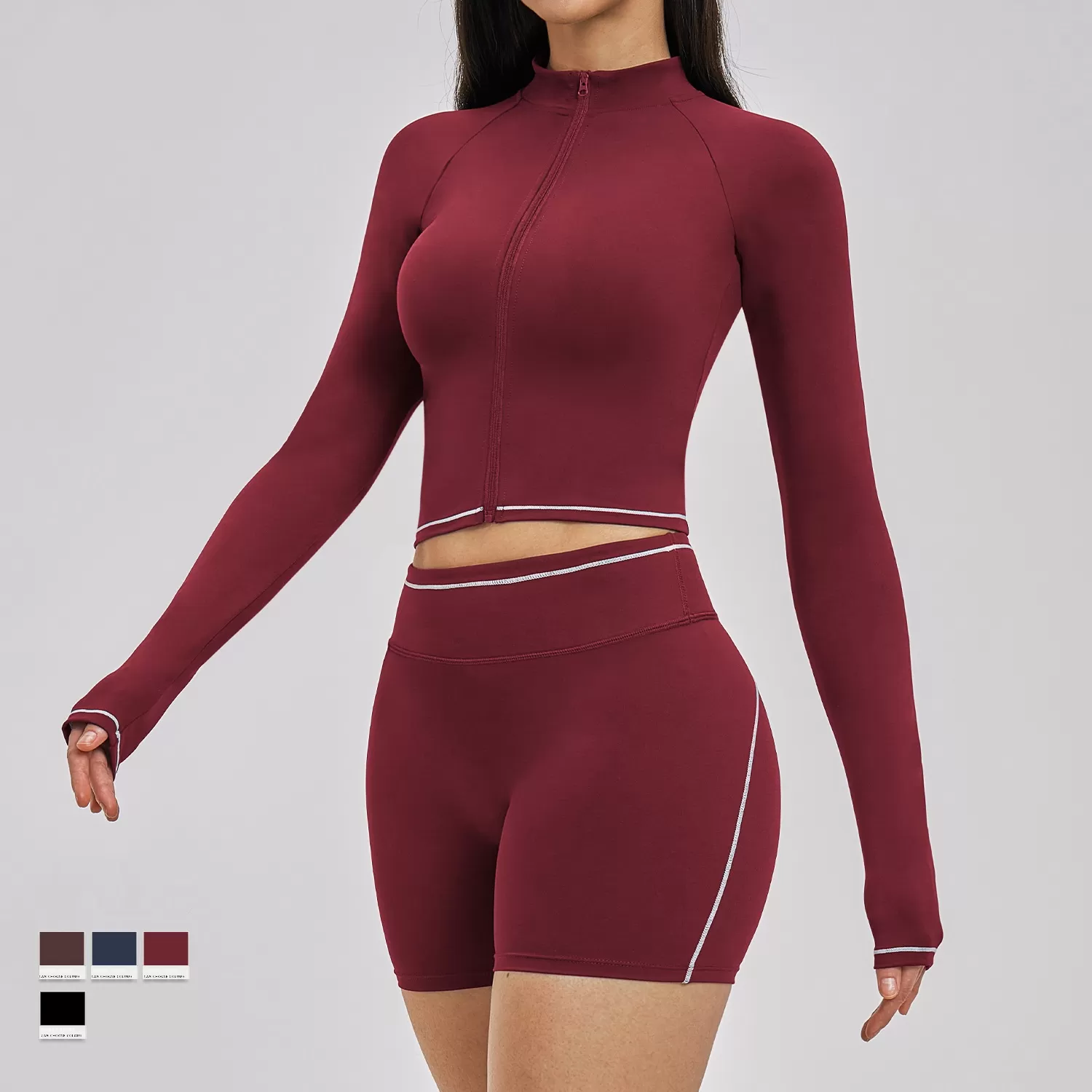 Conjuntos de yoga personalizados para mujer: pantalones cortos, ropa deportiva para correr, ropa de gimnasio, conjunto de chaqueta de yoga FGBTZ3562