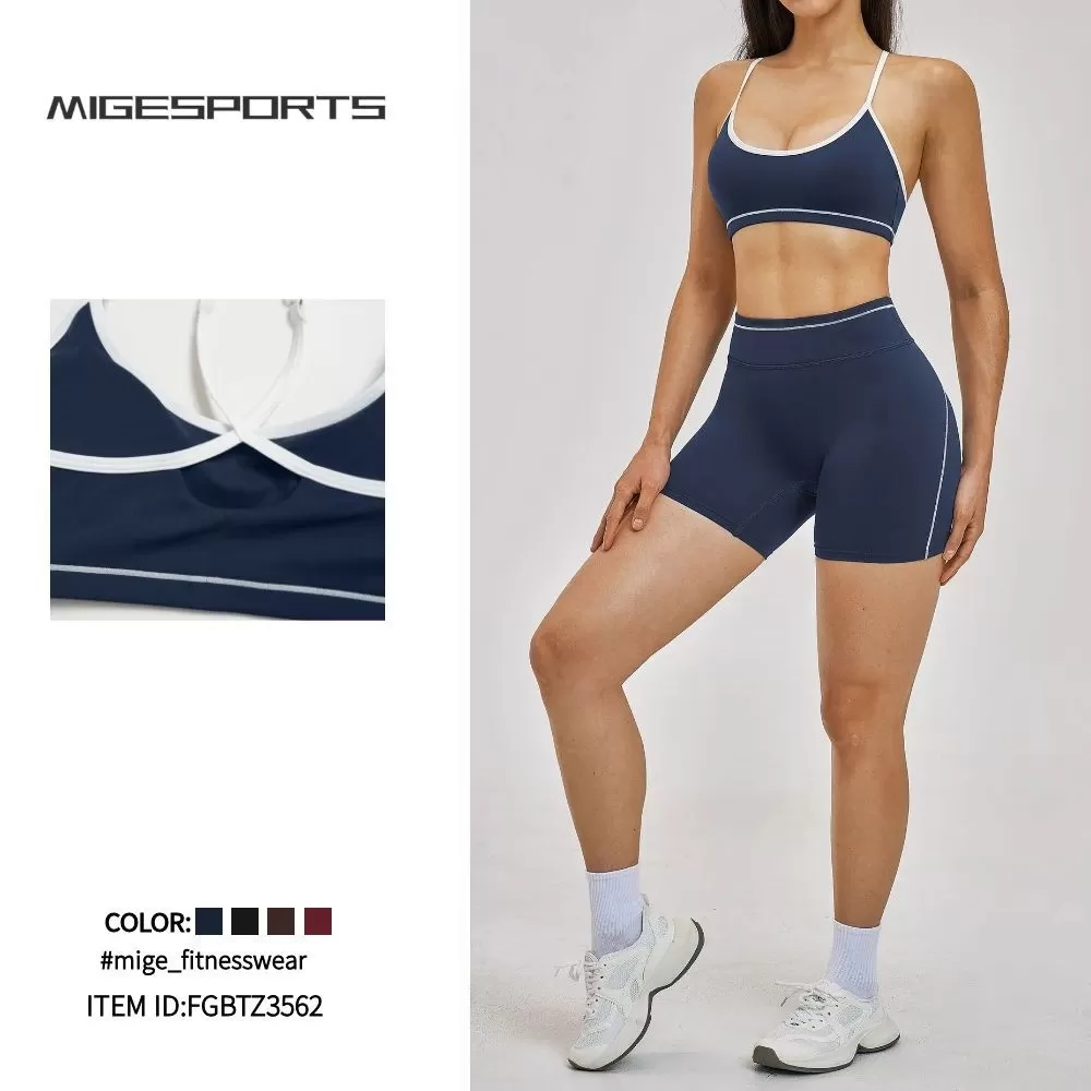 Conjunto de yoga de 2 piezas para mujer: top deportivo, sujetador y shorts para entrenamiento (FGBTZ3562)