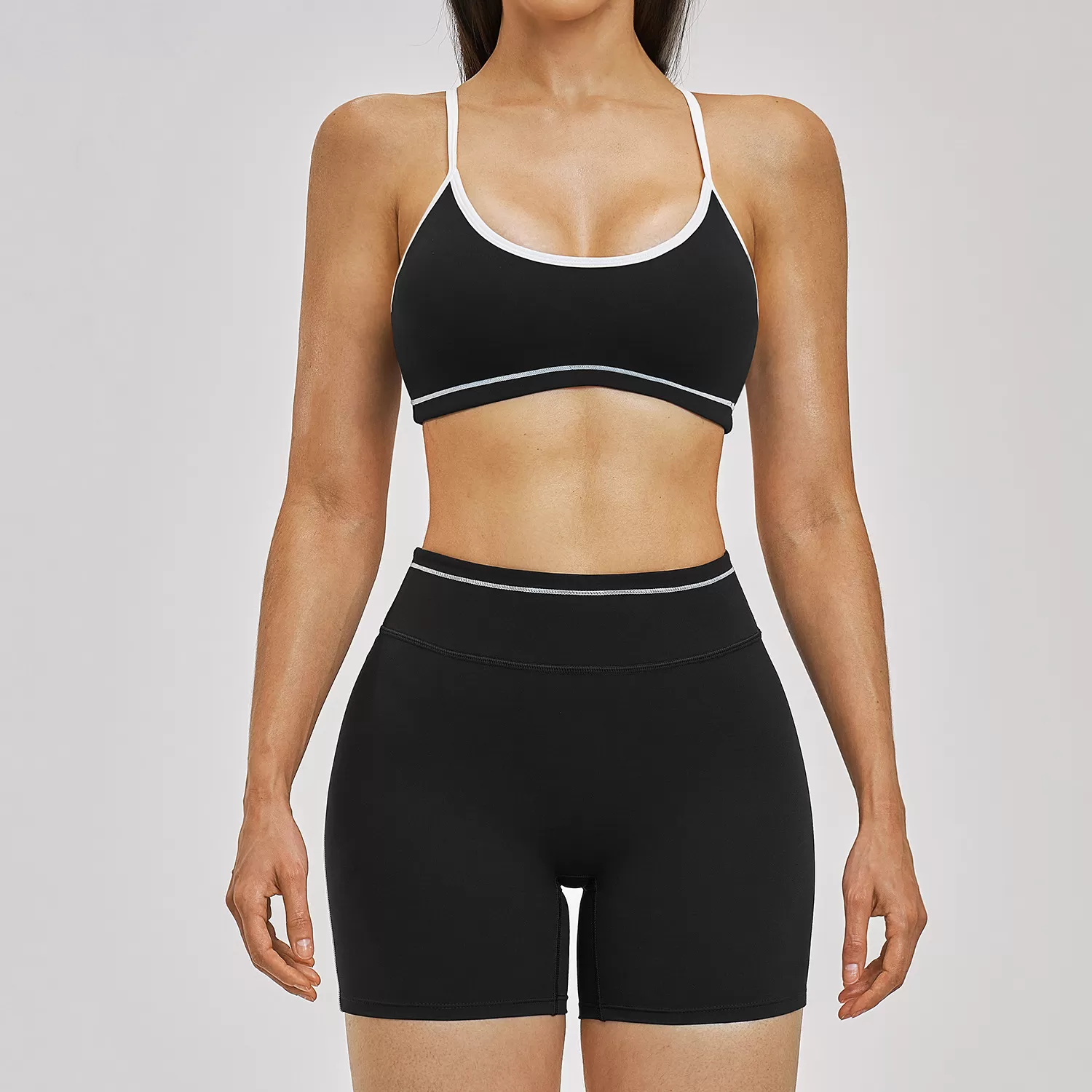 Conjunto de yoga de 2 piezas para mujer: top deportivo, sujetador y shorts para entrenamiento (FGBTZ3562)