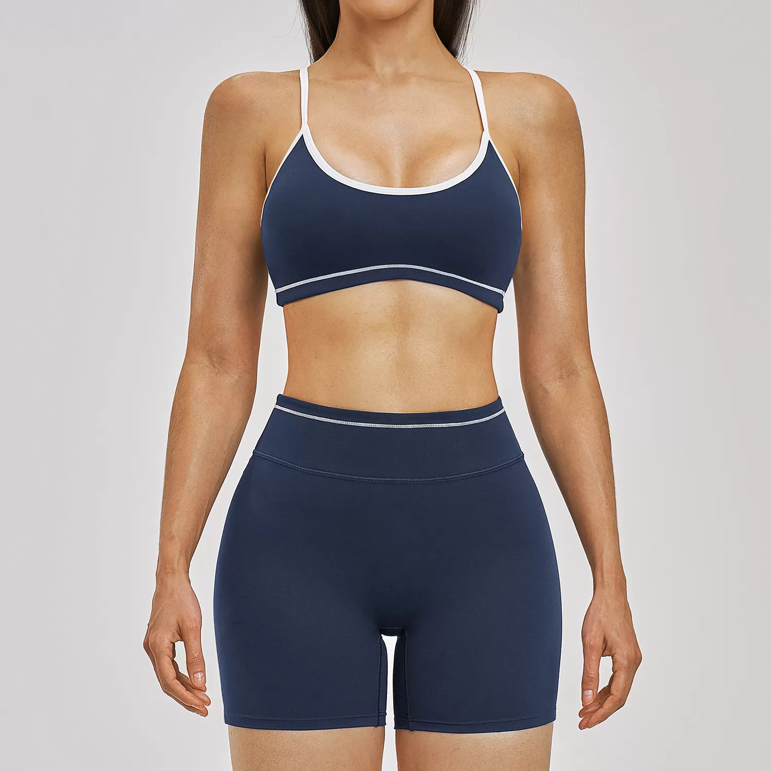 Conjunto de yoga de 2 piezas para mujer: top deportivo, sujetador y shorts para entrenamiento (FGBTZ3562)