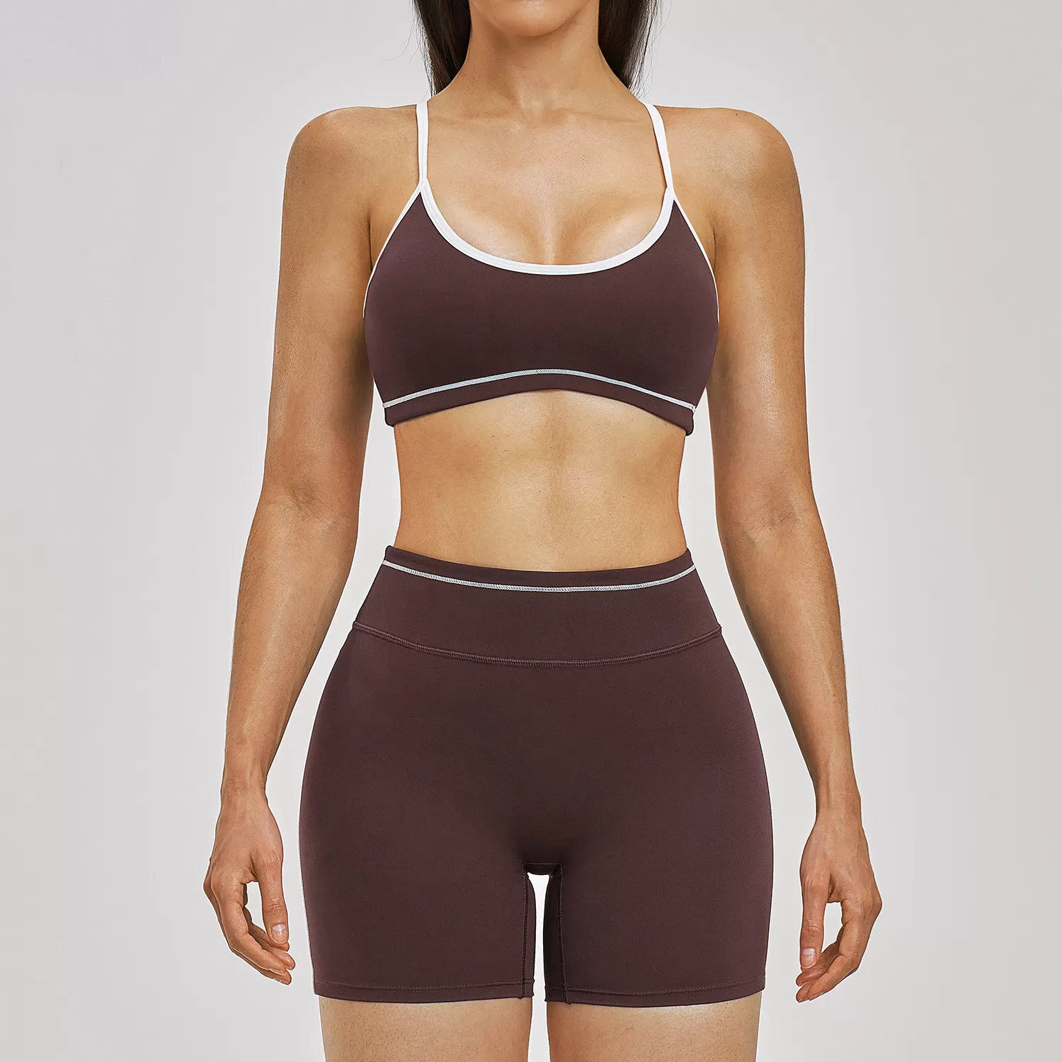 Conjunto de yoga de 2 piezas para mujer: top deportivo, sujetador y shorts para entrenamiento (FGBTZ3562)