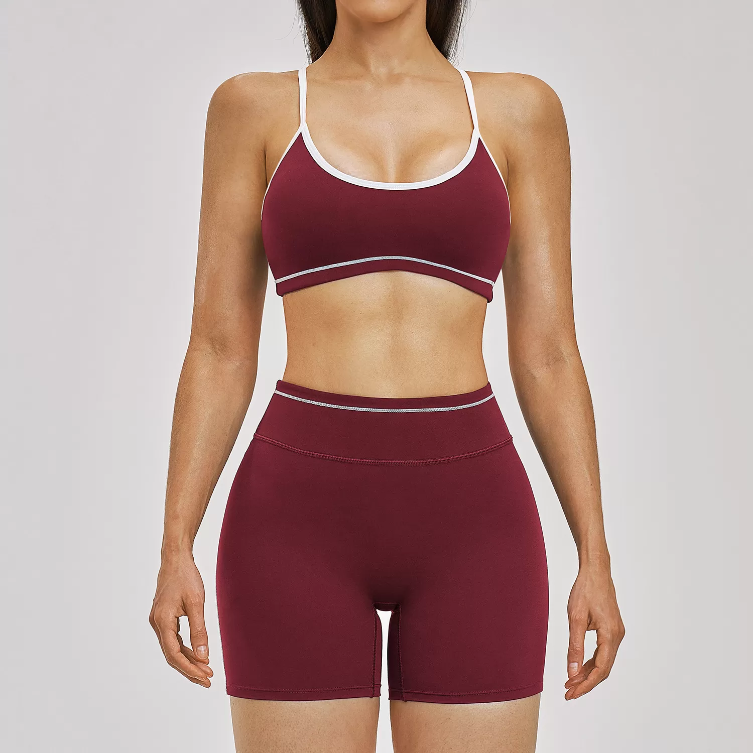 Conjunto de yoga de 2 piezas para mujer: top deportivo, sujetador y shorts para entrenamiento (FGBTZ3562)