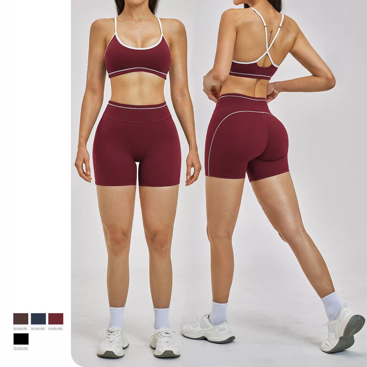 Conjunto de yoga de 2 piezas para mujer: top deportivo, sujetador y shorts para entrenamiento (FGBTZ3562)
