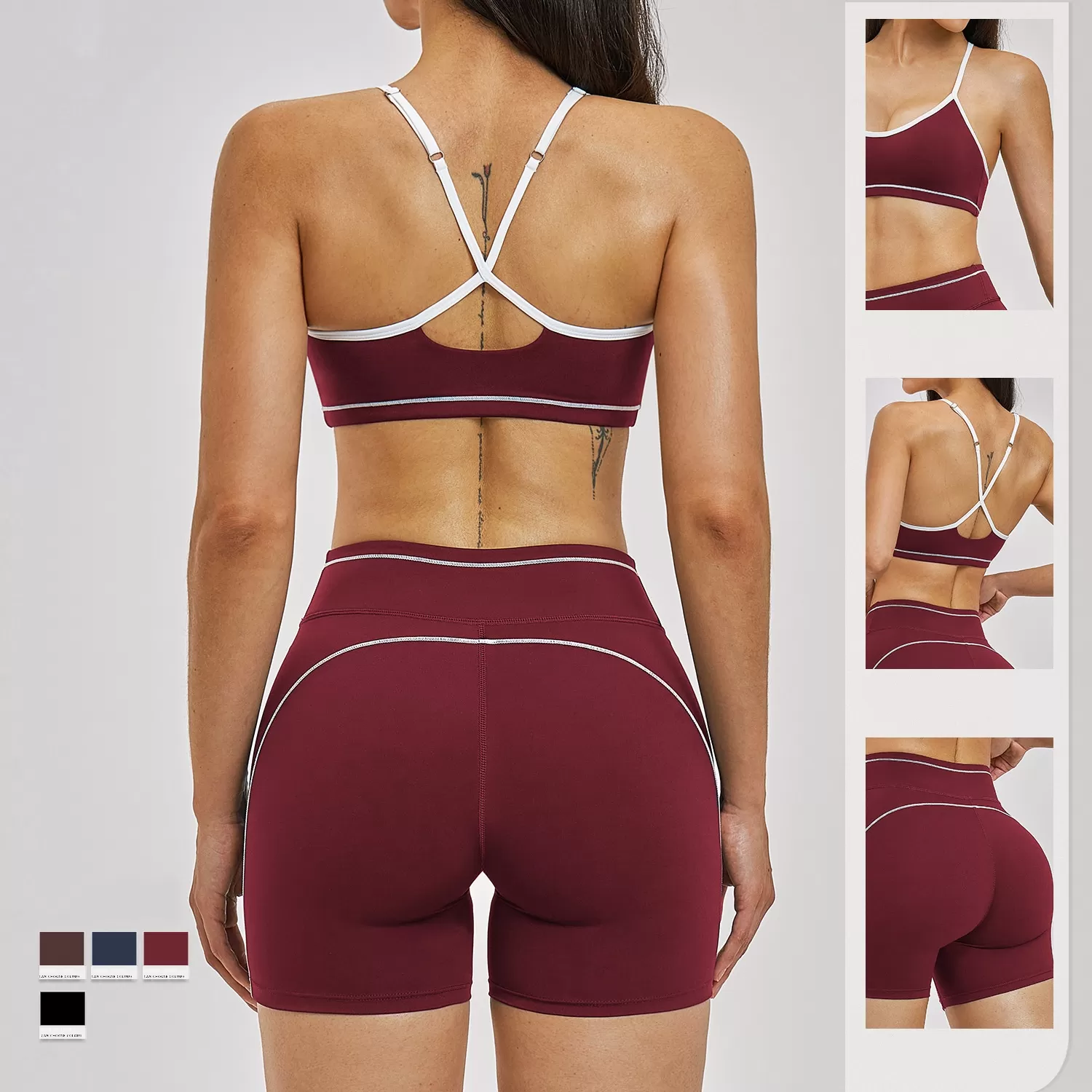 Conjunto de yoga de 2 piezas para mujer: top deportivo, sujetador y shorts para entrenamiento (FGBTZ3562)
