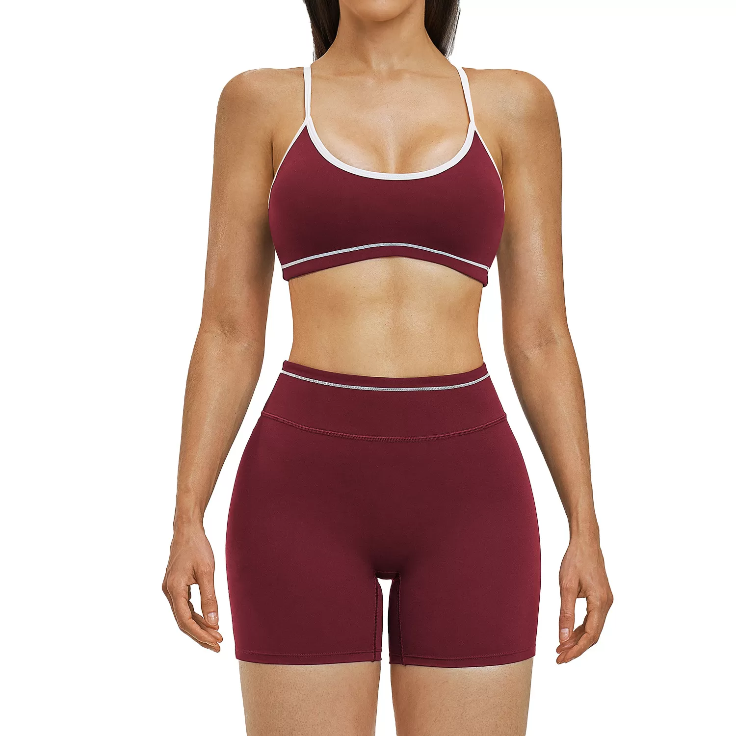 Conjunto de yoga de 2 piezas para mujer: top deportivo, sujetador y shorts para entrenamiento (FGBTZ3562)