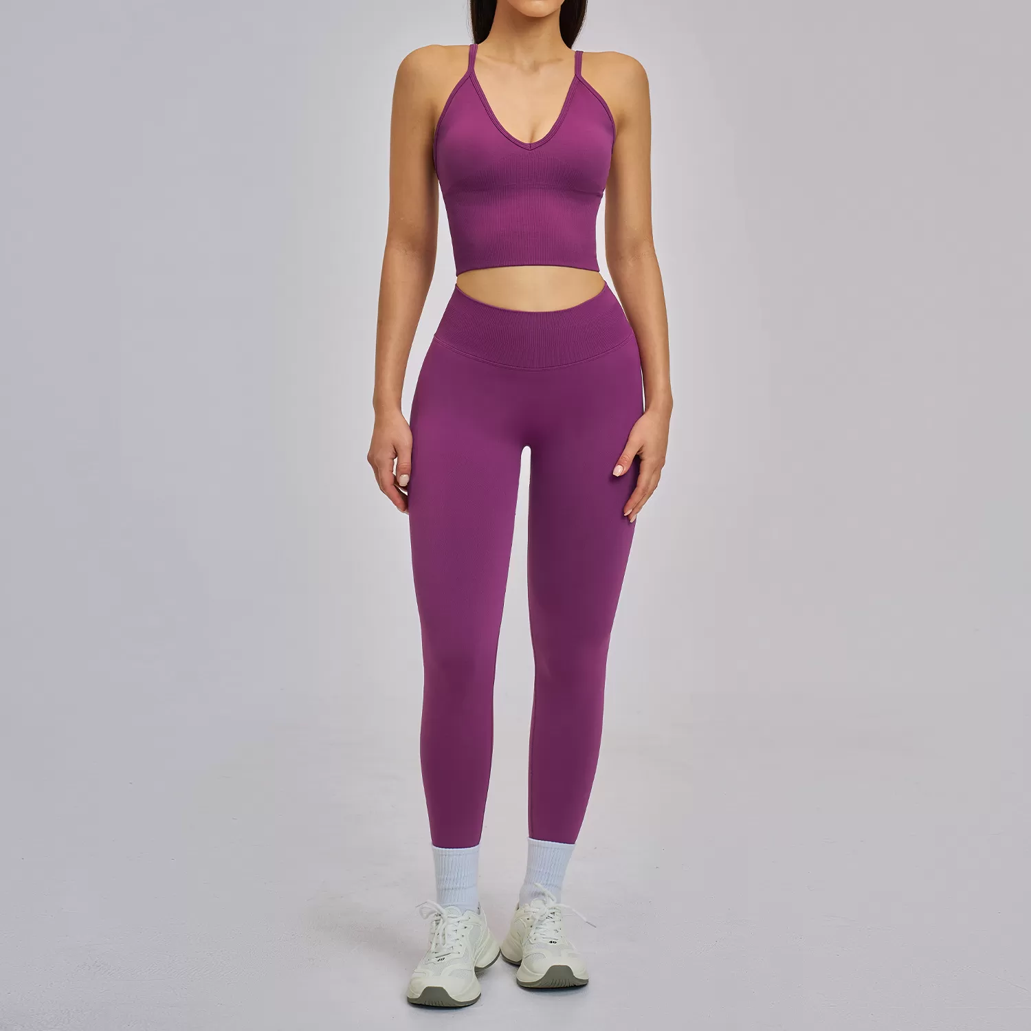 Conjuntos de yoga activos para mujer, sin costuras, cómodos, para entrenamiento físico, leggings de cintura alta, conjunto de yoga FGBTZ5518
