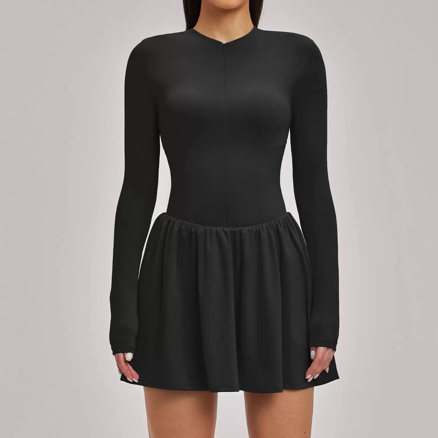 Vestido de tenis de manga larga, vestido de yoga elástico de alta calidad, vestido sexy de una pieza para gimnasio para mujer FGBFLT9577