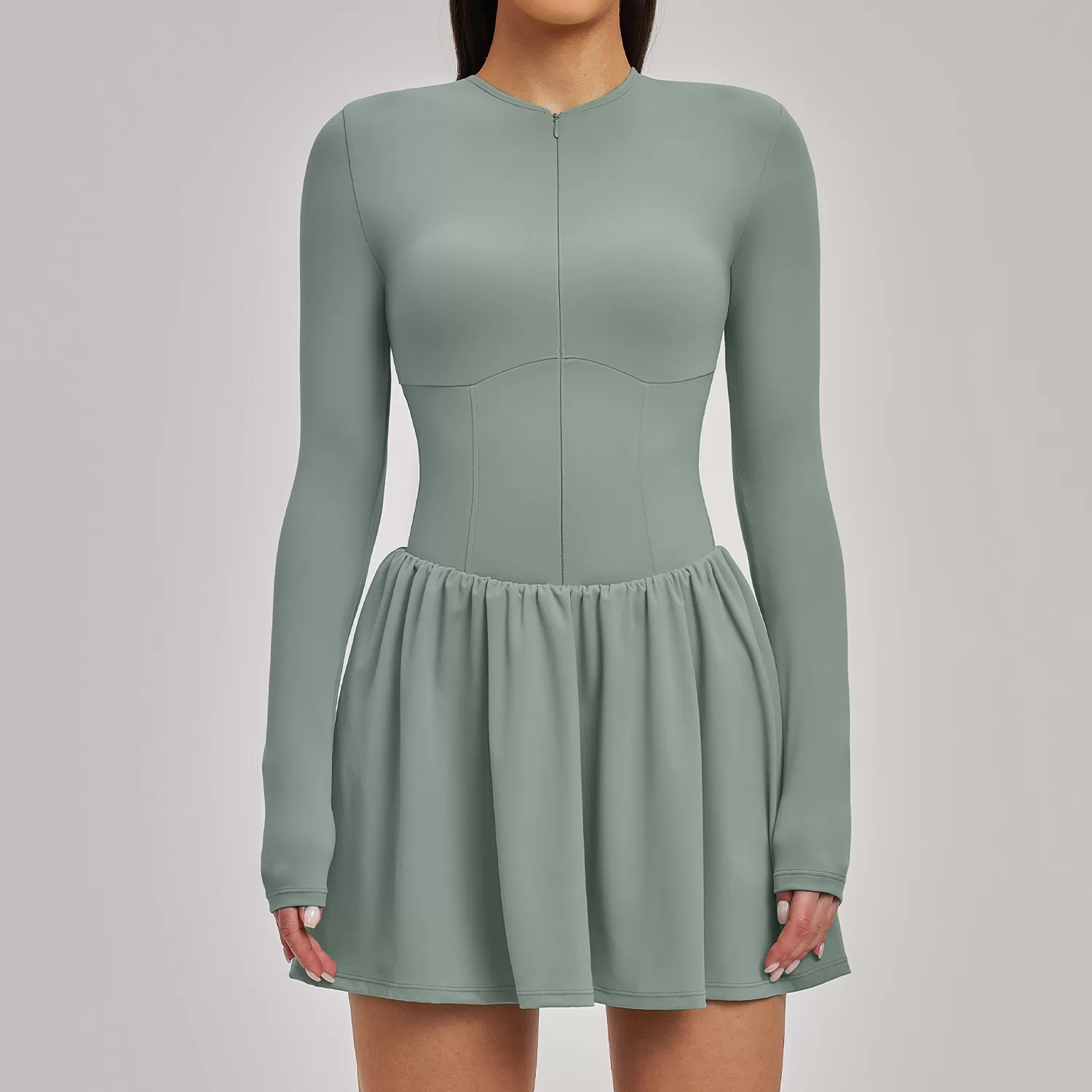 Vestido de tenis de manga larga, vestido de yoga elástico de alta calidad, vestido sexy de una pieza para gimnasio para mujer FGBFLT9577