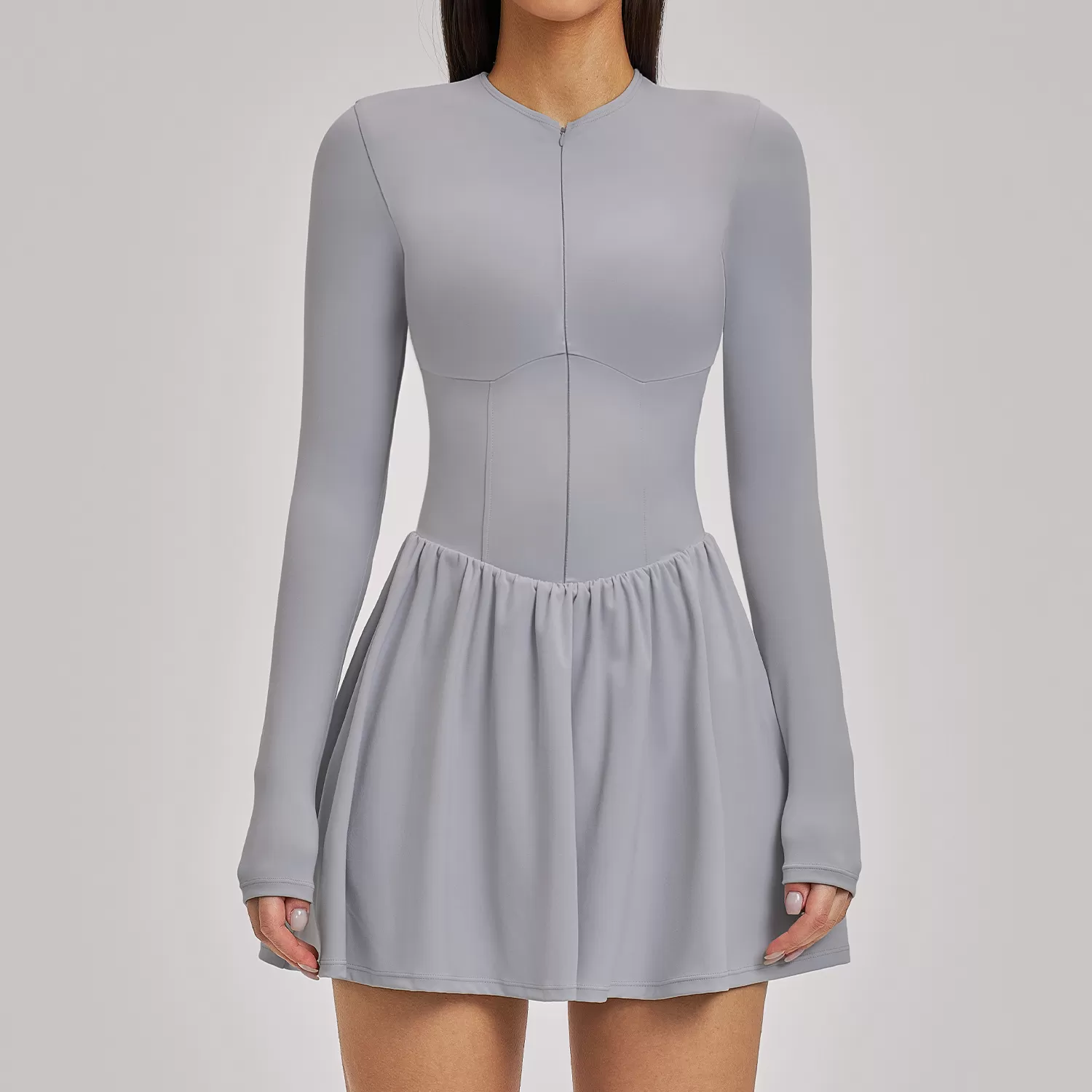 Vestido de tenis de manga larga, vestido de yoga elástico de alta calidad, vestido sexy de una pieza para gimnasio para mujer FGBFLT9577