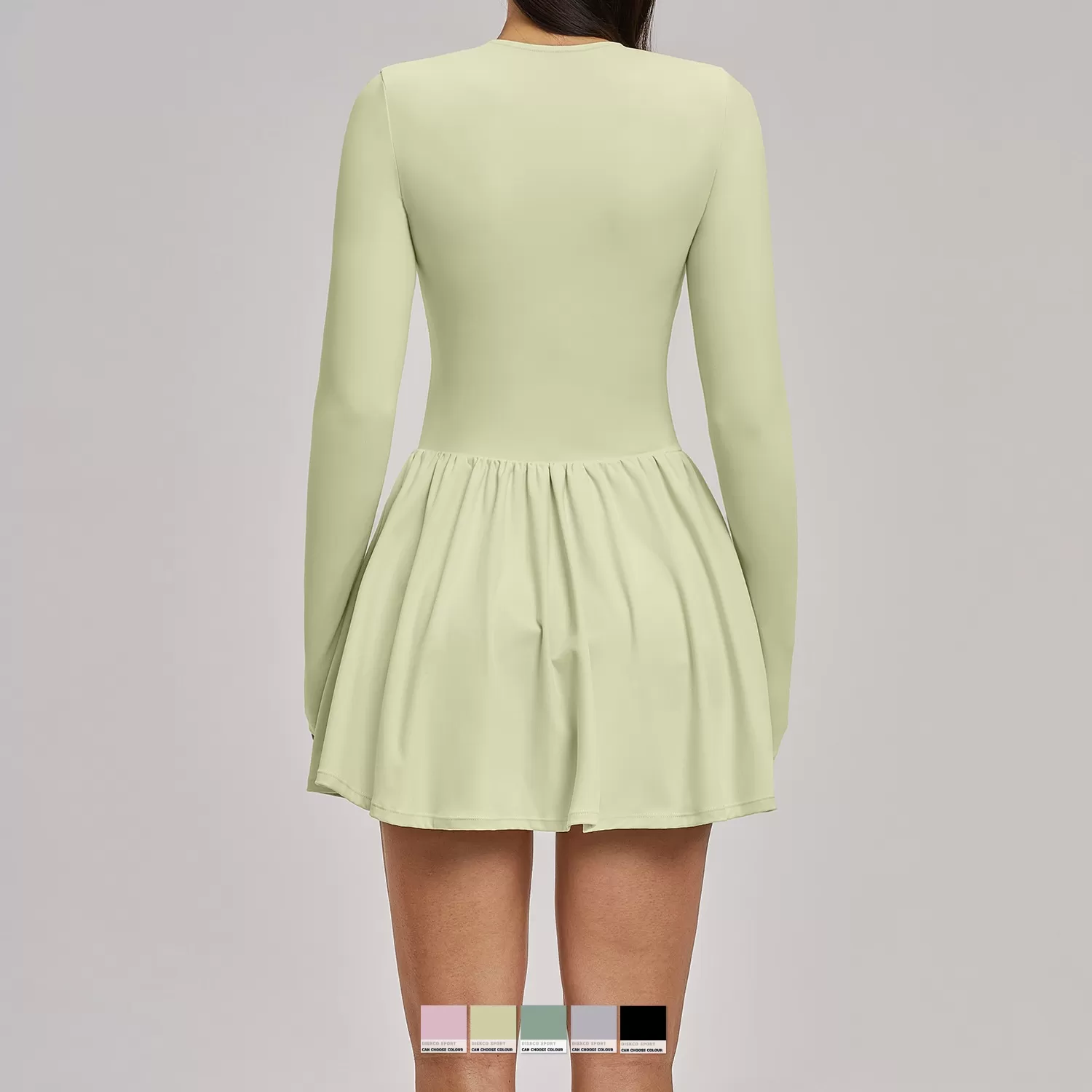 Vestido de tenis de manga larga, vestido de yoga elástico de alta calidad, vestido sexy de una pieza para gimnasio para mujer FGBFLT9577