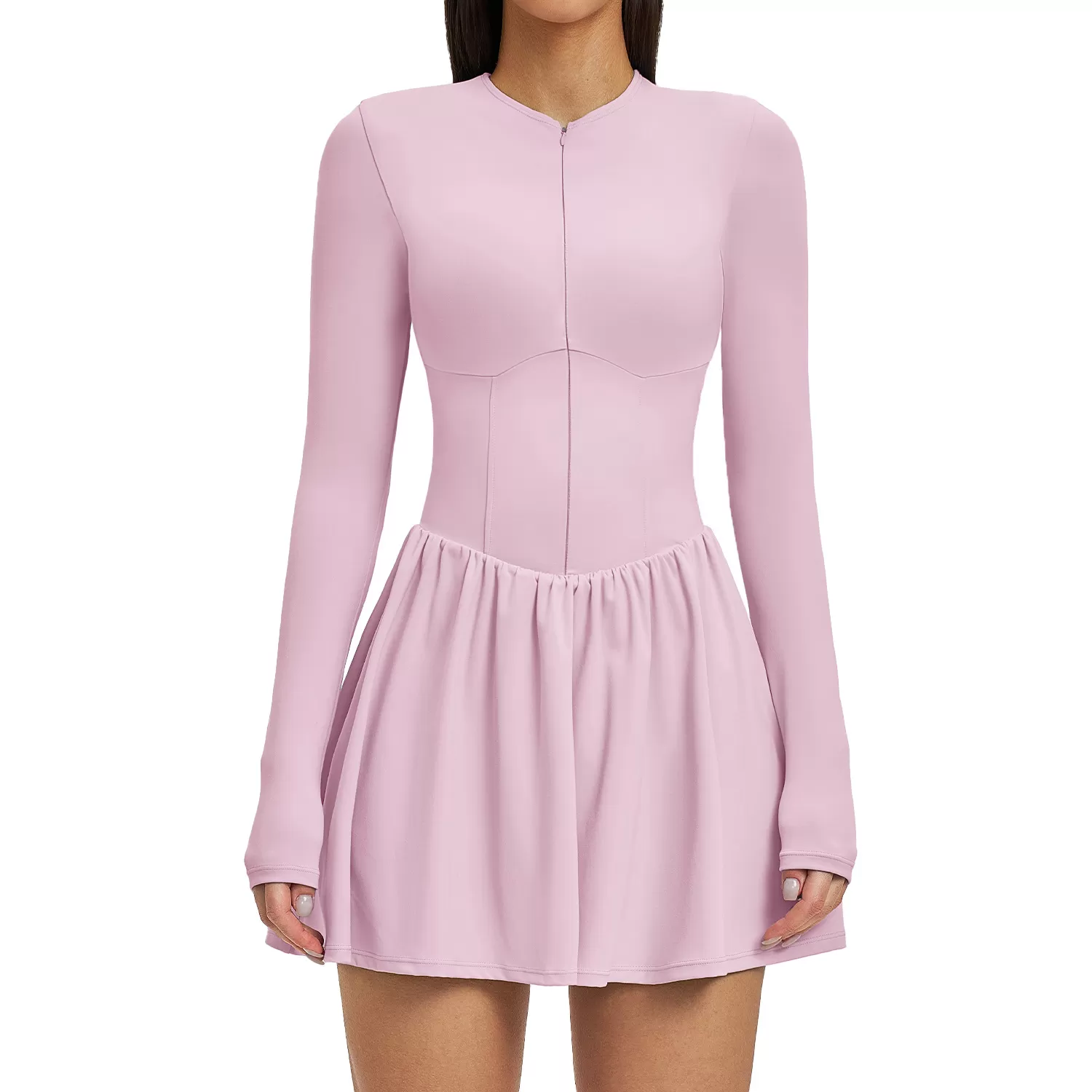 Vestido de tenis de manga larga, vestido de yoga elástico de alta calidad, vestido sexy de una pieza para gimnasio para mujer FGBFLT9577