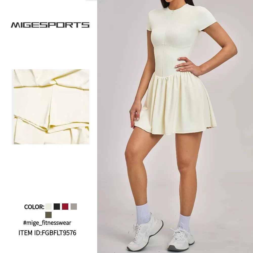Vestidos deportivos de manga corta para mujer, ideales para el verano. Nuevos vestidos elásticos para golf y tenis FGBFLT9576