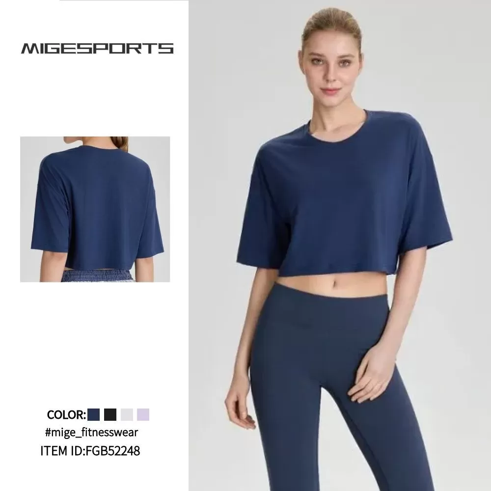 Top corto de manga corta con cuello redondo para mujer, estilo oversize, de alta calidad, corte holgado, FGB52248