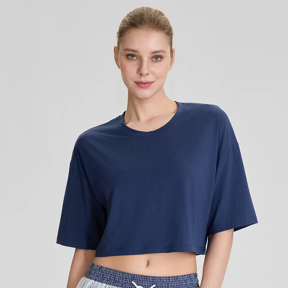 Top corto de manga corta con cuello redondo para mujer, estilo oversize, de alta calidad, corte holgado, FGB52248