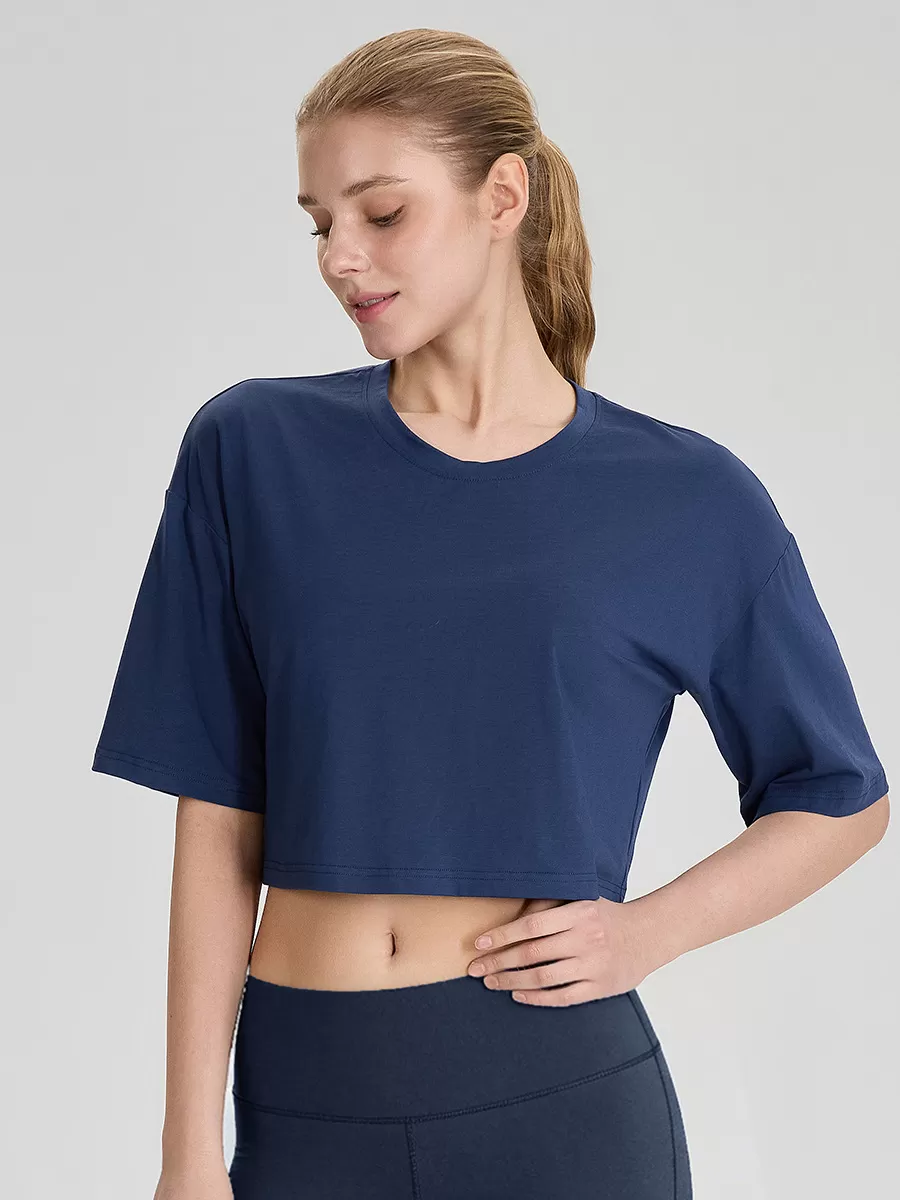 Top corto de manga corta con cuello redondo para mujer, estilo oversize, de alta calidad, corte holgado, FGB52248