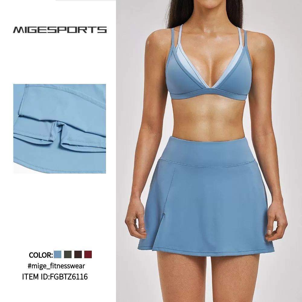 Conjunto de sujetador deportivo y pantalones cortos de yoga para mujer, ropa deportiva informal, conjuntos de tenis y yoga FGBTZ6116