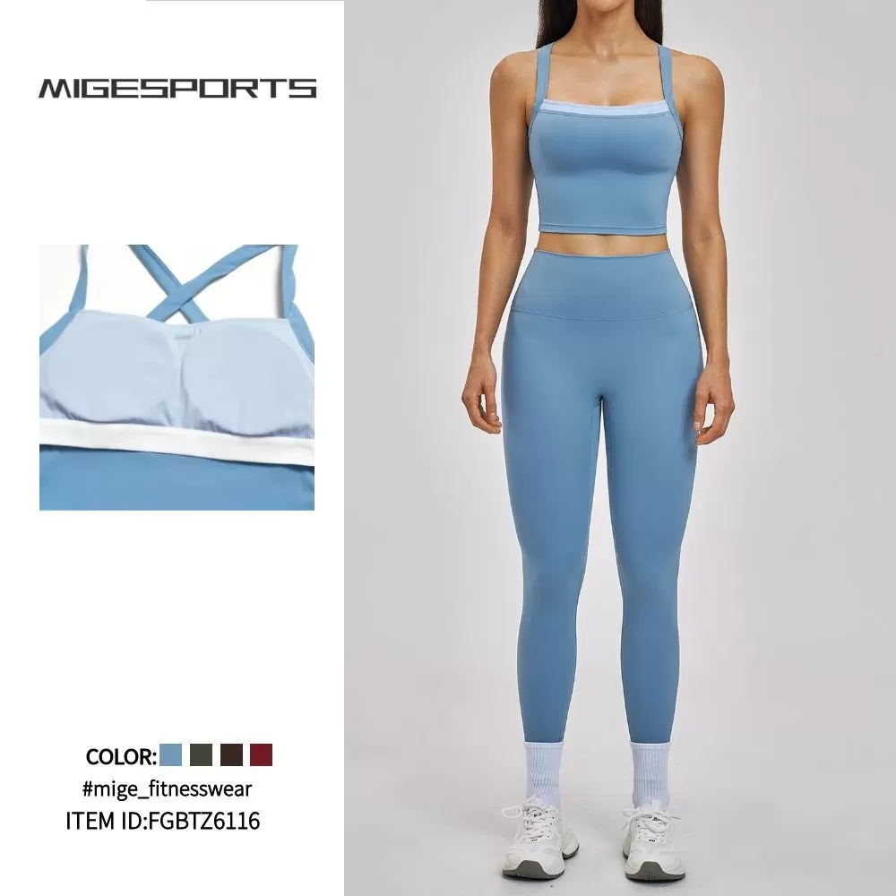 Conjunto de ropa deportiva para mujer: camisetas sin mangas y leggings, 2 piezas, para gimnasio, fitness y yoga (FGBTZ6116)