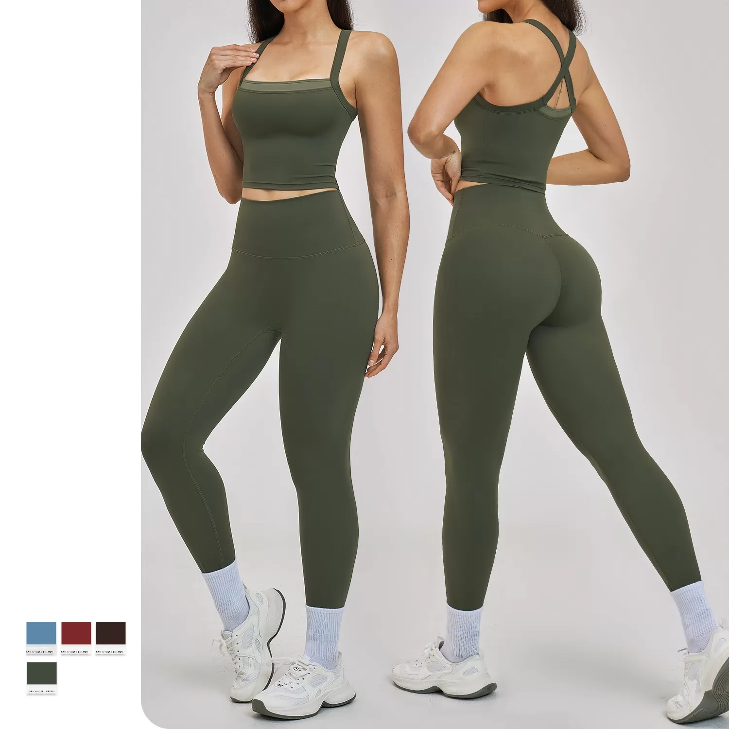 Conjunto de ropa deportiva para mujer: camisetas sin mangas y leggings, 2 piezas, para gimnasio, fitness y yoga (FGBTZ6116)
