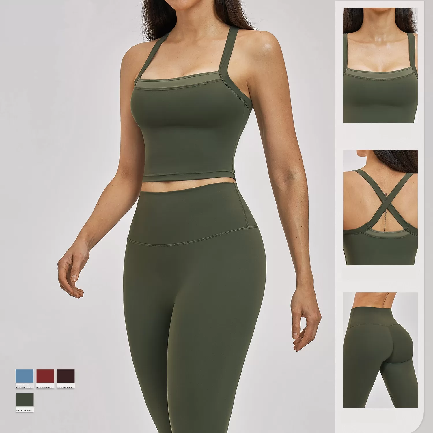 Conjunto de ropa deportiva para mujer: camisetas sin mangas y leggings, 2 piezas, para gimnasio, fitness y yoga (FGBTZ6116)