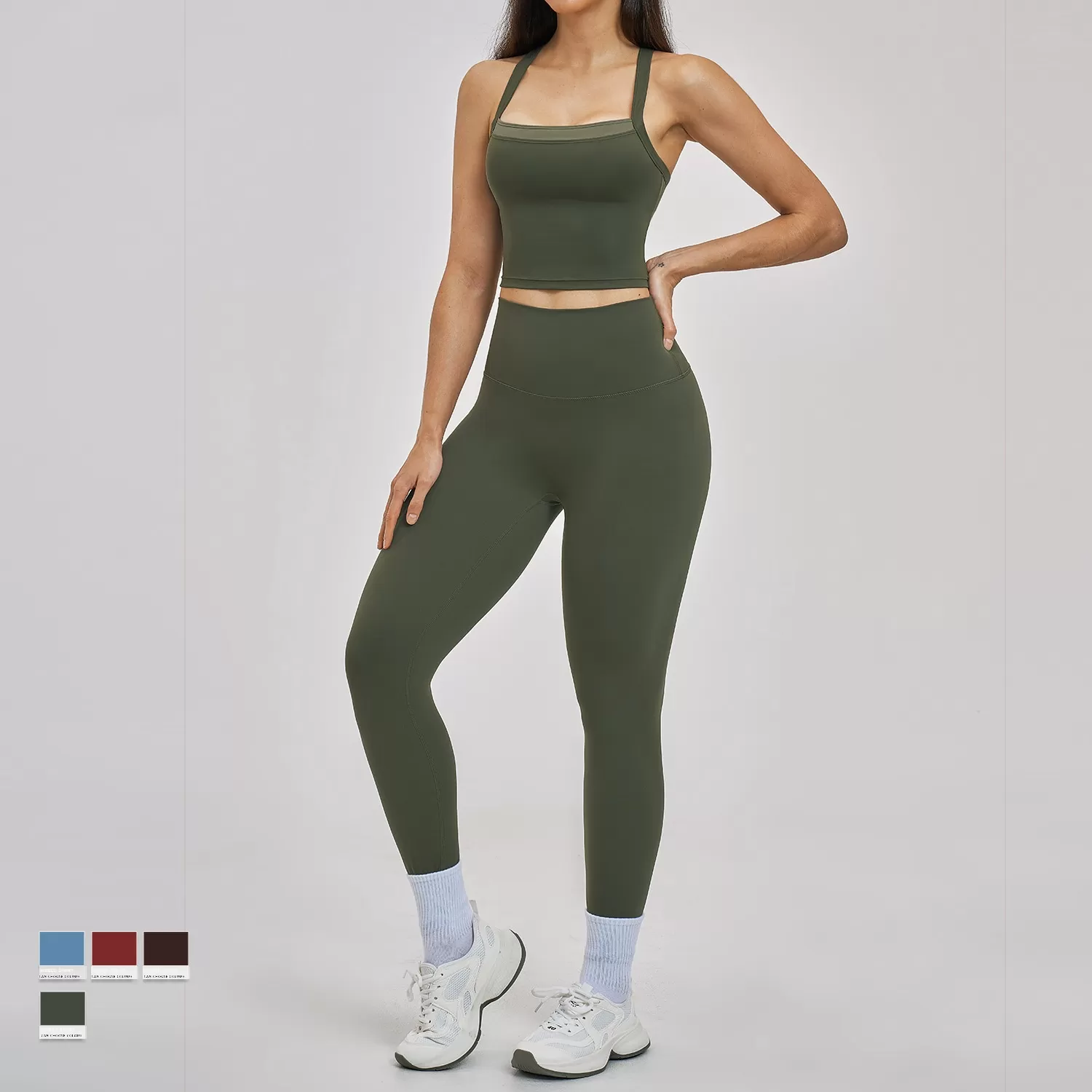 Conjunto de ropa deportiva para mujer: camisetas sin mangas y leggings, 2 piezas, para gimnasio, fitness y yoga (FGBTZ6116)