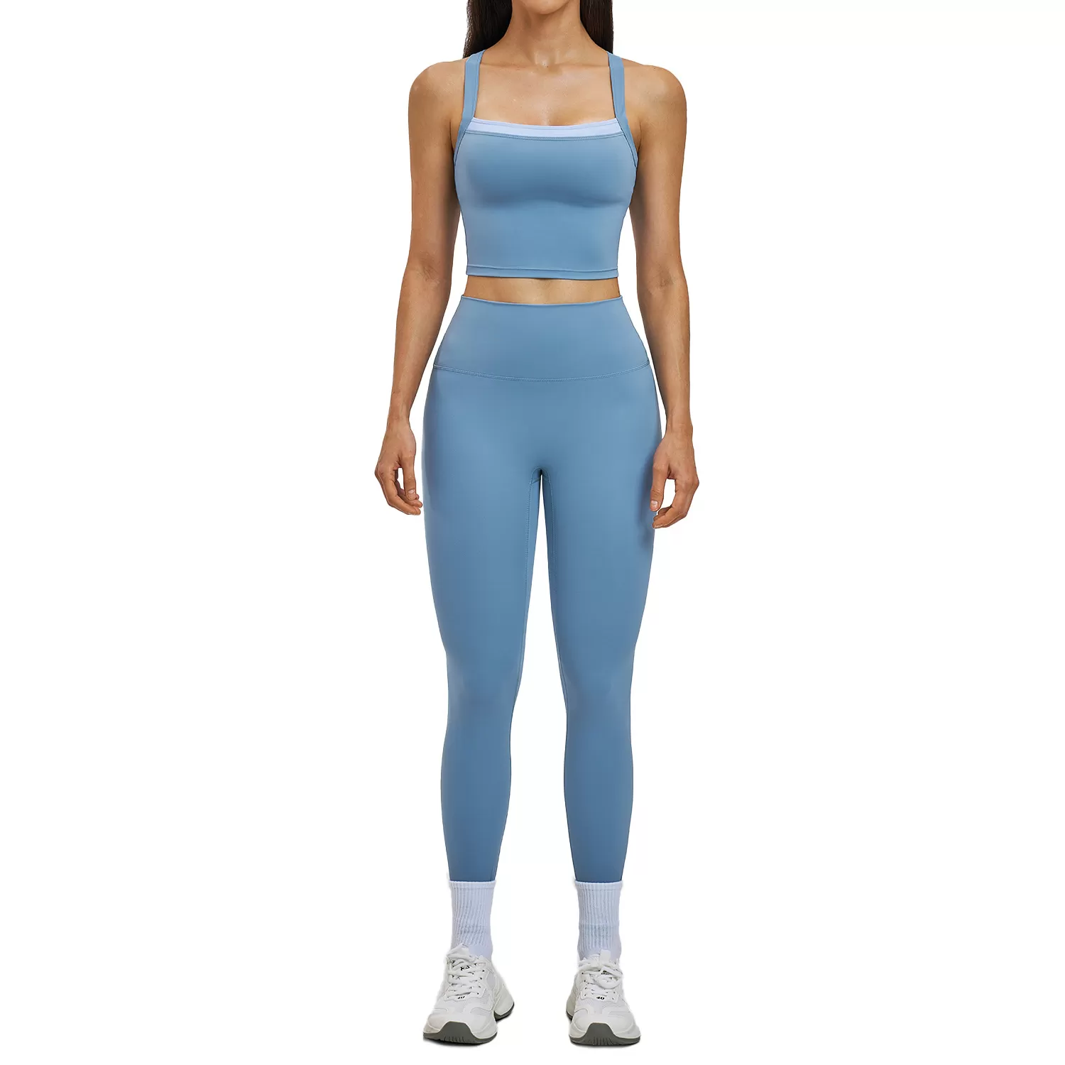 Conjunto de ropa deportiva para mujer: camisetas sin mangas y leggings, 2 piezas, para gimnasio, fitness y yoga (FGBTZ6116)