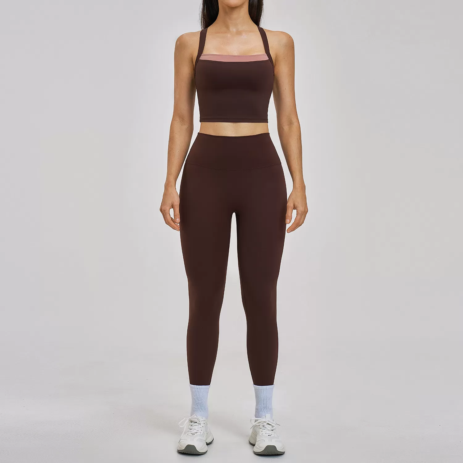 Conjunto de ropa deportiva para mujer: camisetas sin mangas y leggings, 2 piezas, para gimnasio, fitness y yoga (FGBTZ6116)