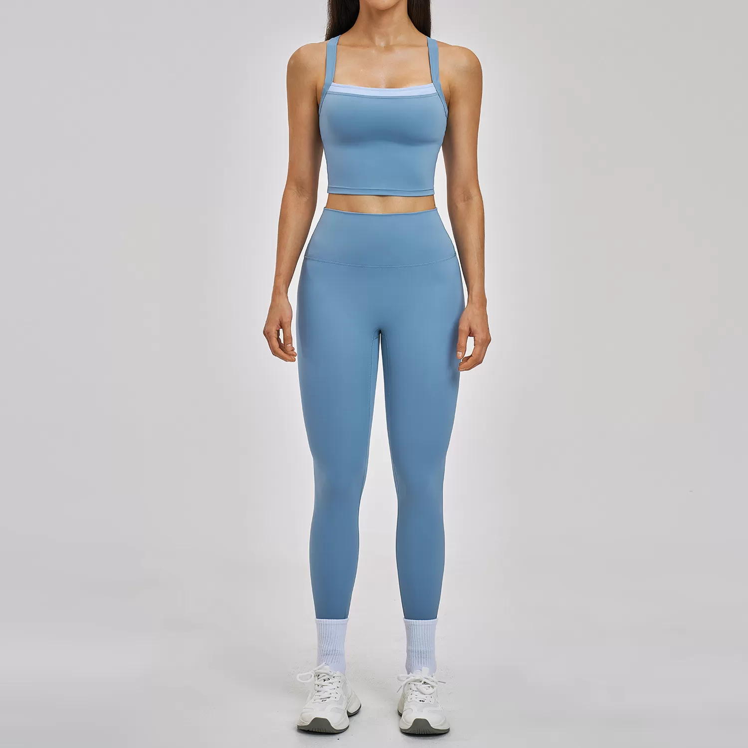 Conjunto de ropa deportiva para mujer: camisetas sin mangas y leggings, 2 piezas, para gimnasio, fitness y yoga (FGBTZ6116)