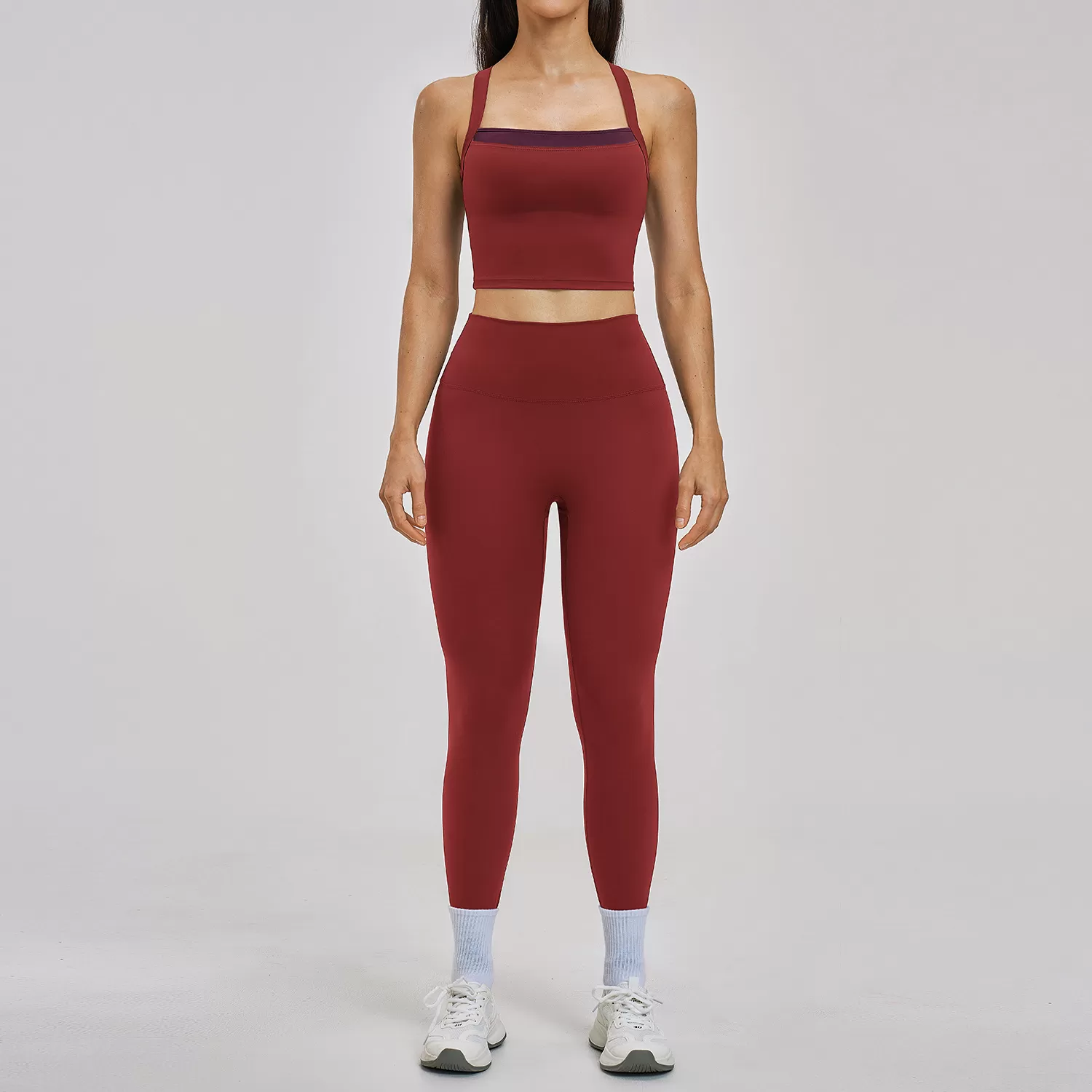 Conjunto de ropa deportiva para mujer: camisetas sin mangas y leggings, 2 piezas, para gimnasio, fitness y yoga (FGBTZ6116)