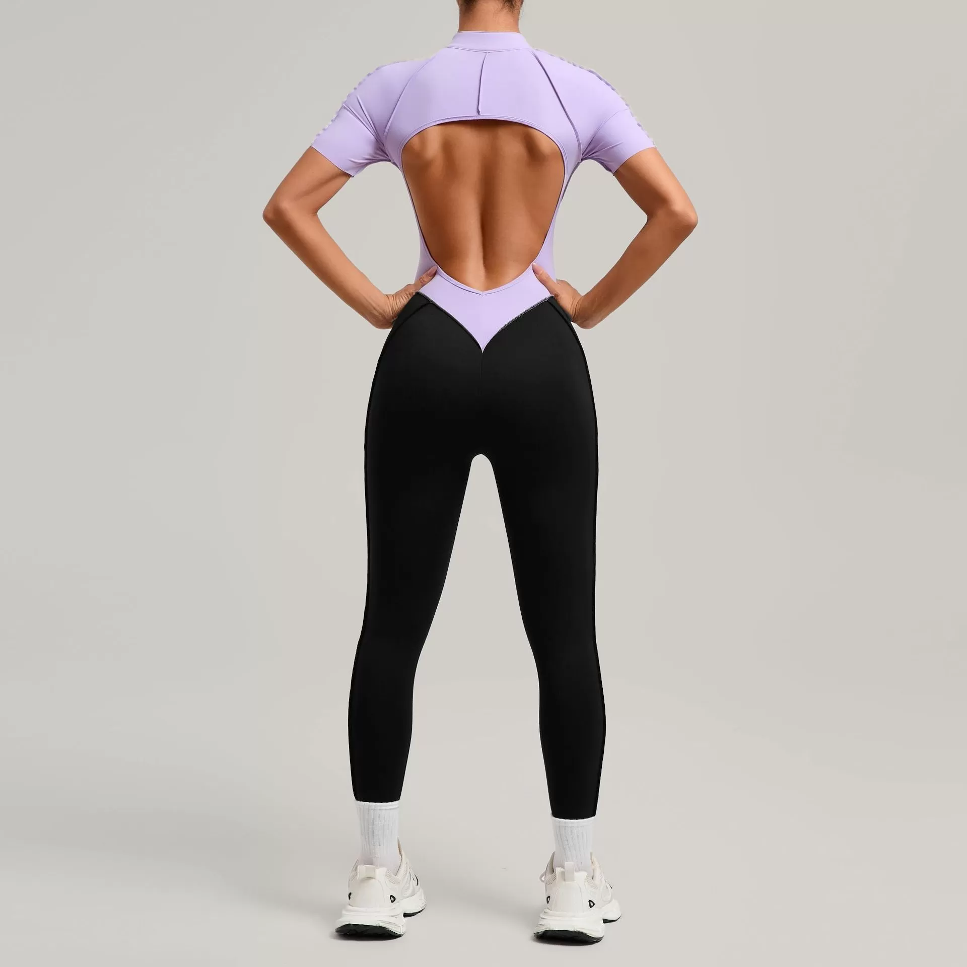 Mono de una pieza para mujer con cremallera, manga corta, ideal para actividades deportivas, baile, fitness y yoga. FGB6093