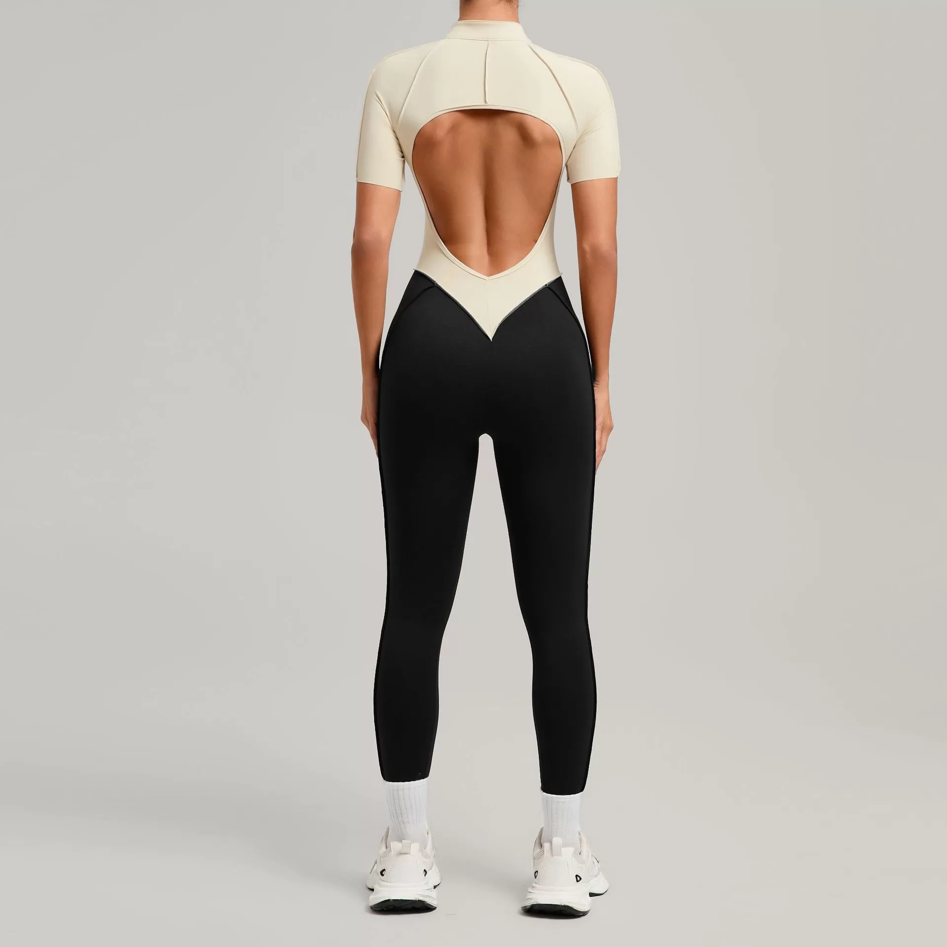 Mono de una pieza para mujer con cremallera, manga corta, ideal para actividades deportivas, baile, fitness y yoga. FGB6093