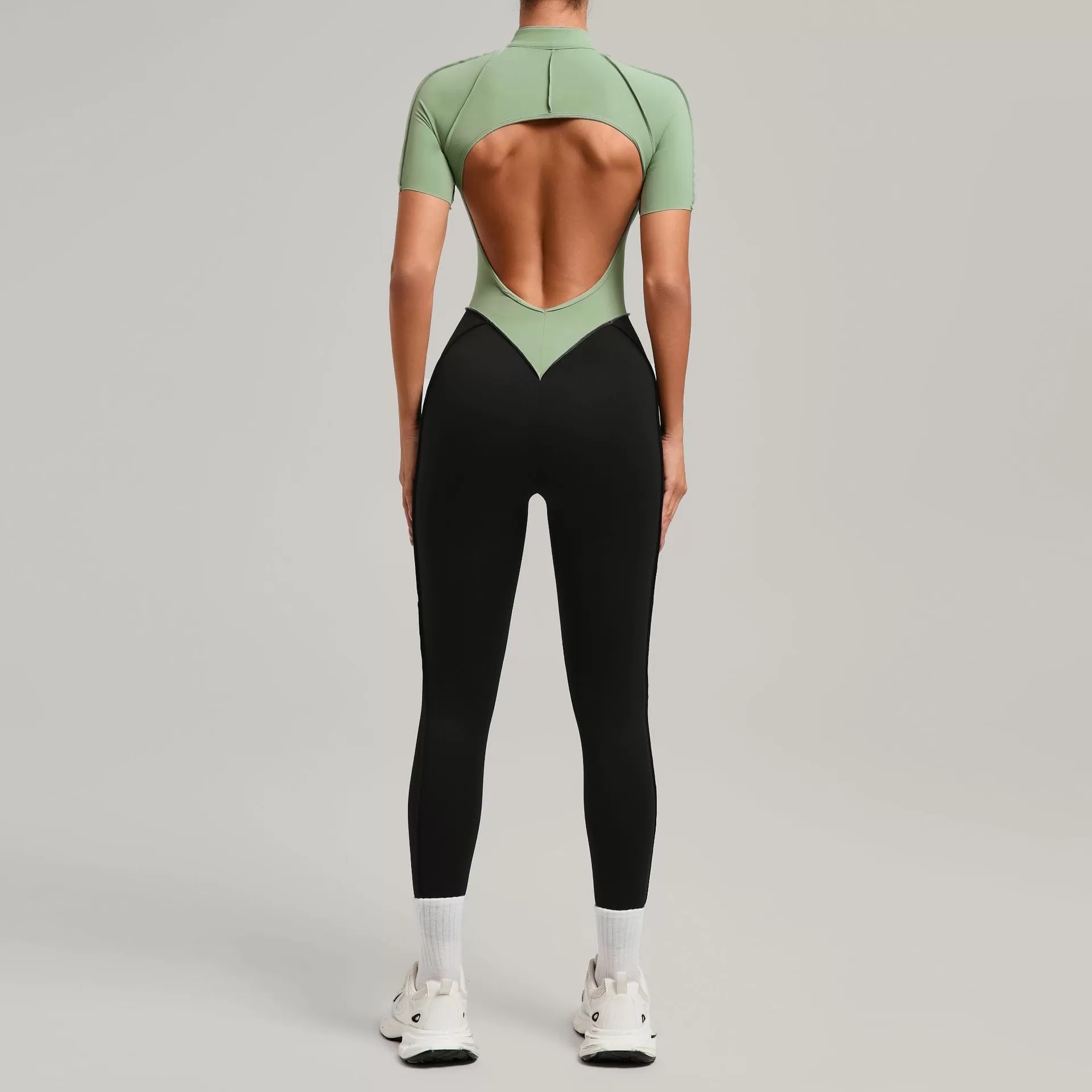 Mono de una pieza para mujer con cremallera, manga corta, ideal para actividades deportivas, baile, fitness y yoga. FGB6093