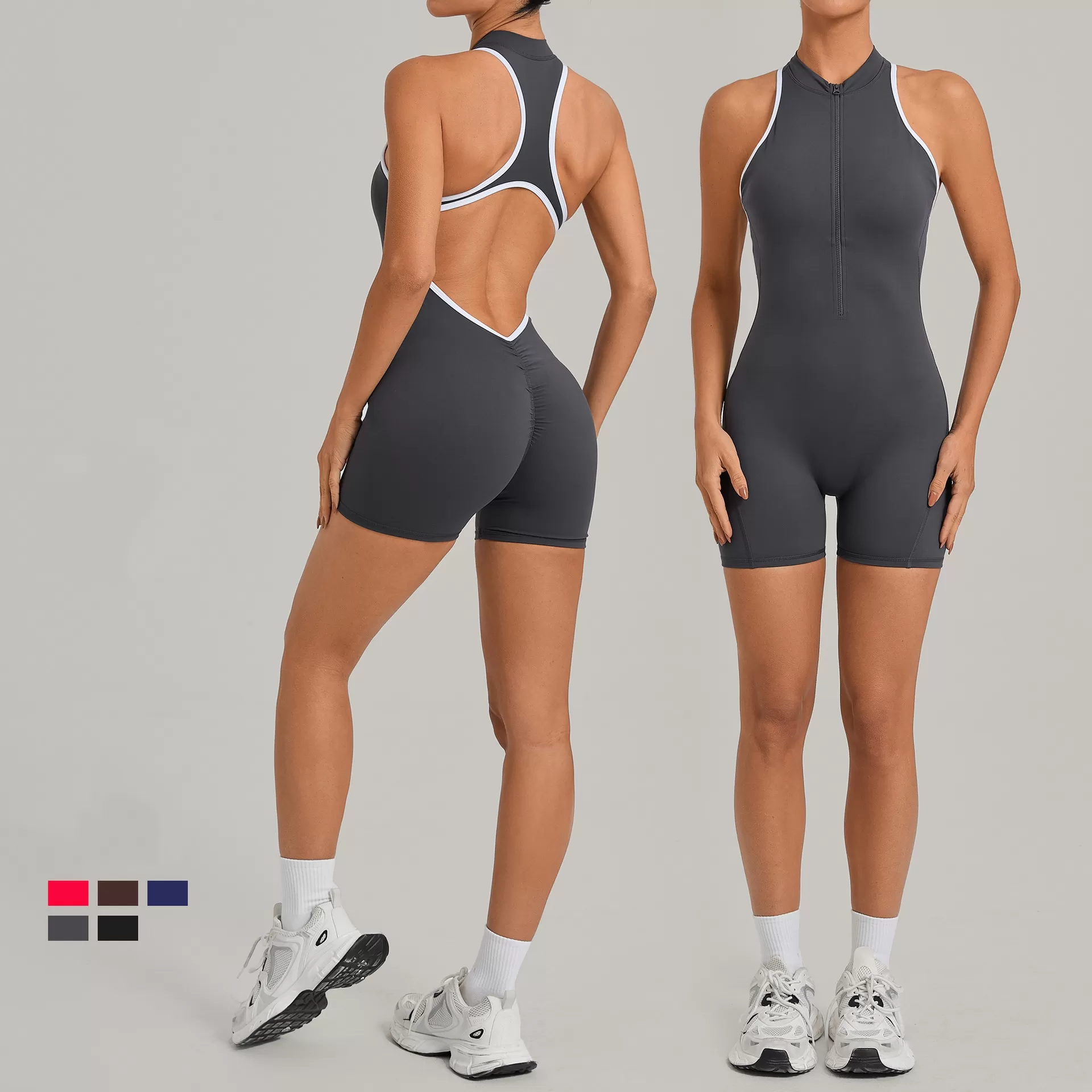 Mono de una pieza, conjunto de entrenamiento de alta intensidad para primavera, con cremallera, ideal para gimnasio y fitness (FGB2601)